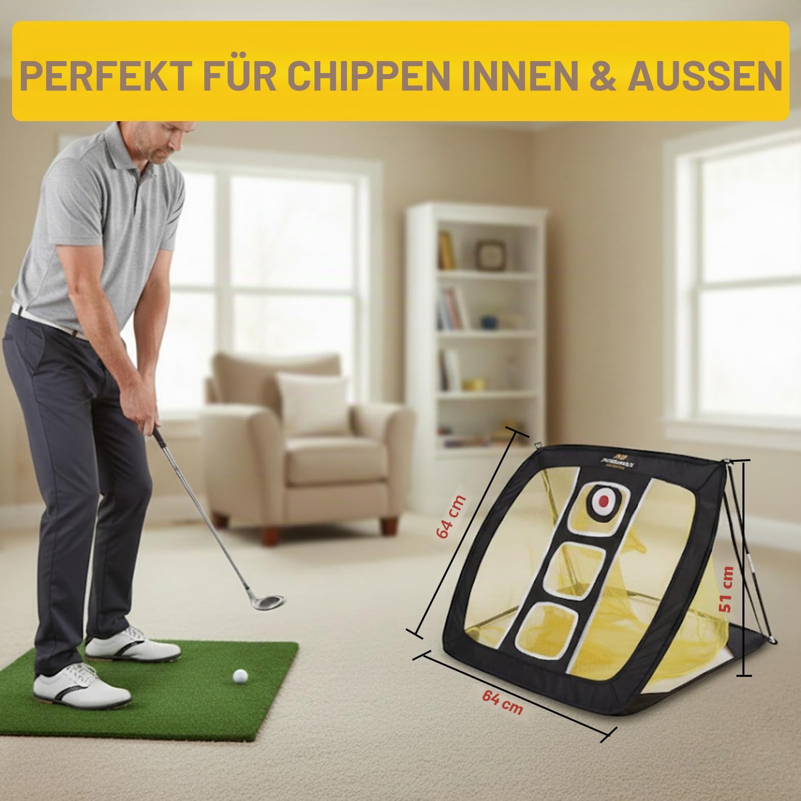 PodiuMax Golf Chip Netz, Putting-Schwung-Training, Verbessert die Genauigkeit, Geeignet für Innenräume, Innenhöfe, Rasenflächen Golfbegeisterte Männer & Frauen