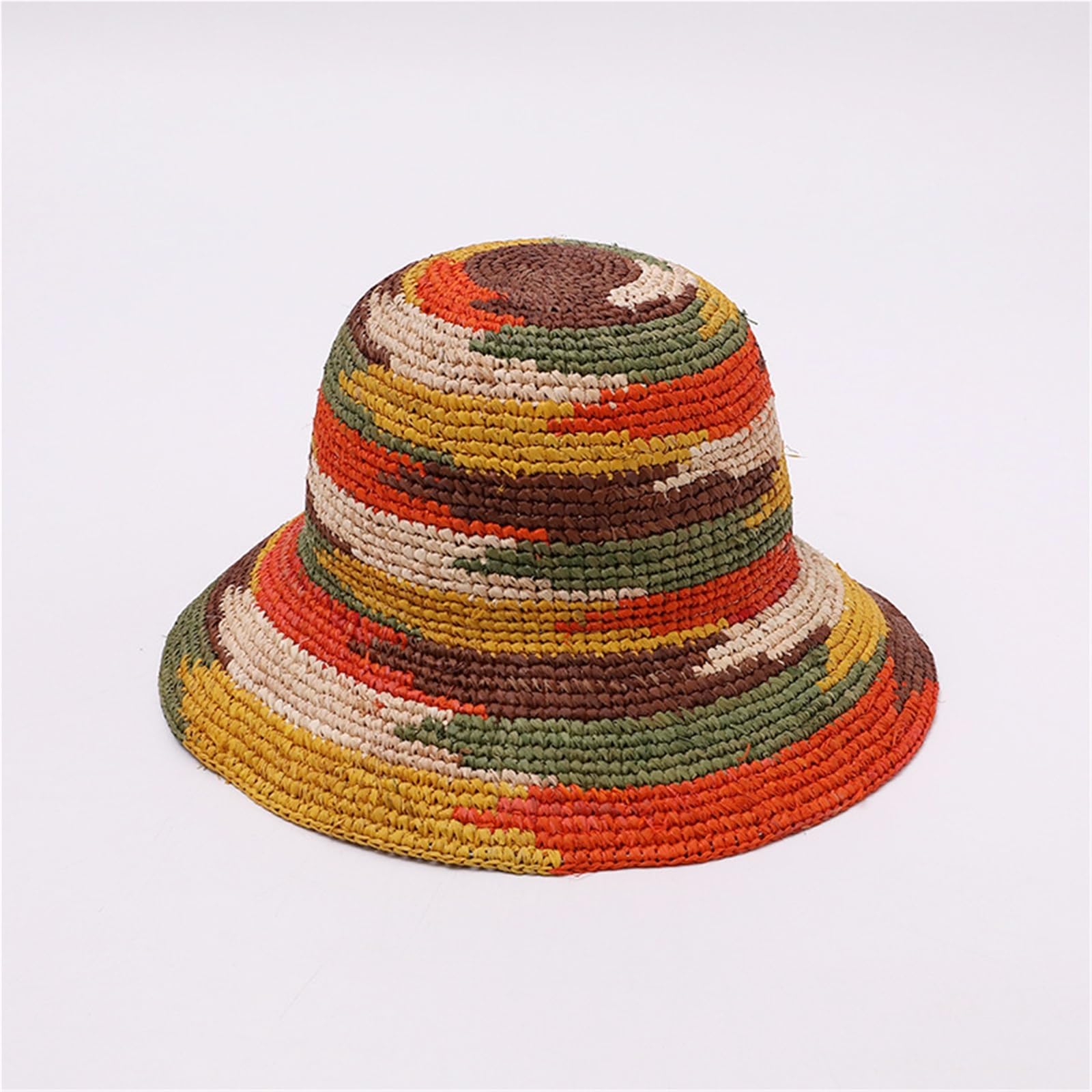 Generico Cappello di Paglia Lafite Mimetico, Cappello da Sole a Blocchi di Colore per Donna, Cappello da Bacino Estivo Casual all'Uncinetto
