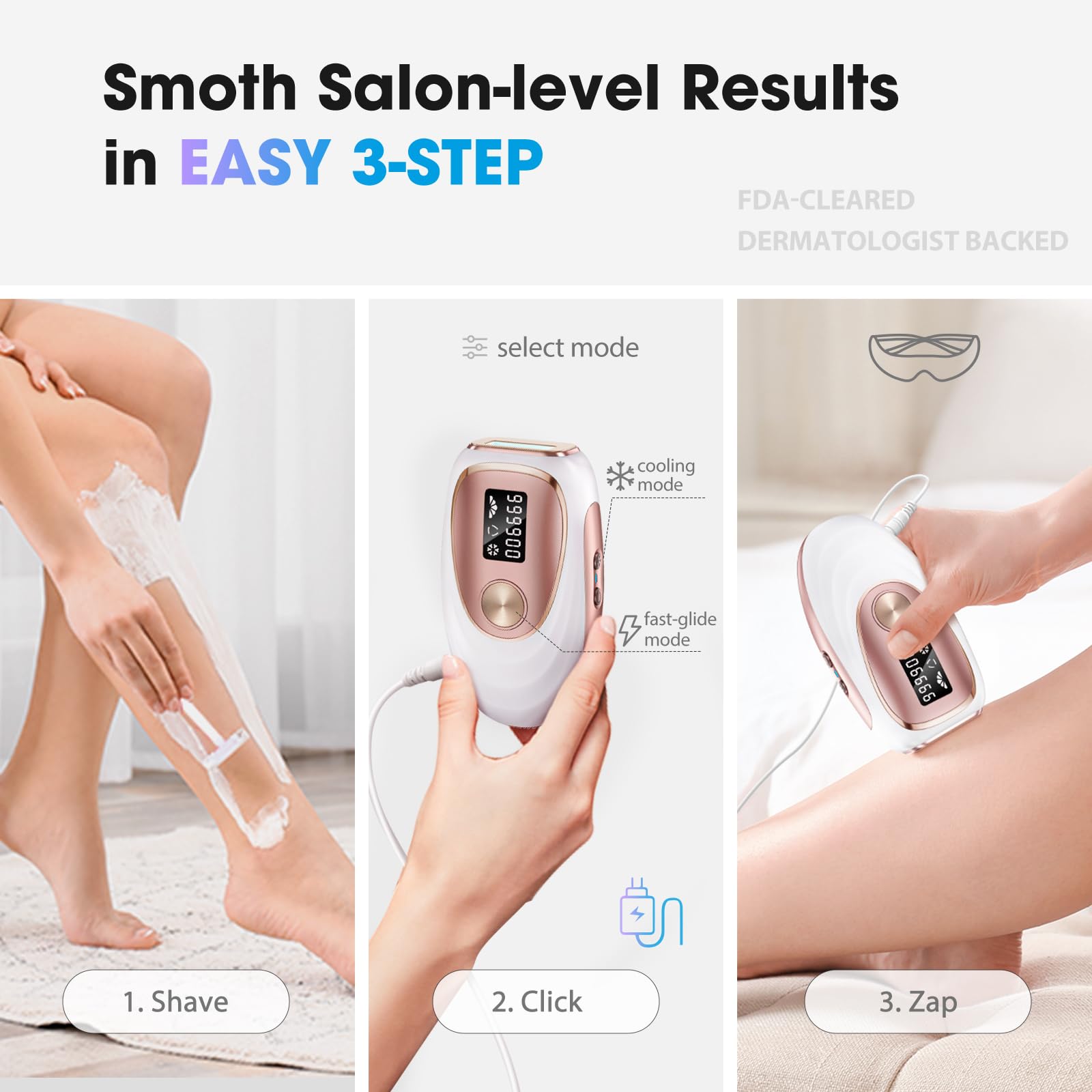 Laser Hair Removal Device, at-Home IPL Hair Removal for Women & Men - Safe 45°F Ice-Cooling Contact for Painless & Long-Lasting Results, 86% Hair Reduction in 3 Weeks for Full Body, Gold/White