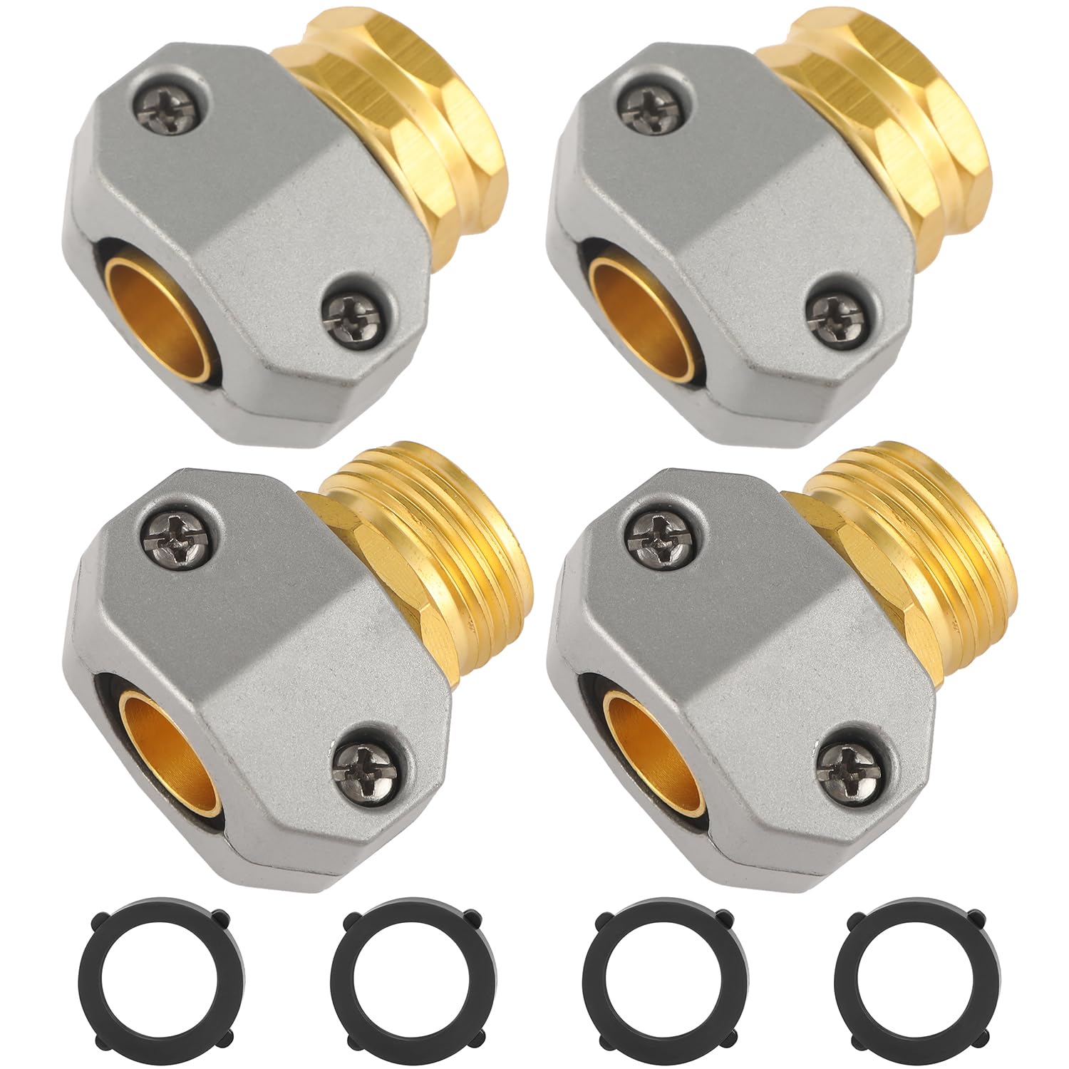 Garden Hose Repair Kits, 2 Sets Brass Water Hose Connector, Fit 3/4" and 5/8" Garden Hose, Male and Female Hose End Repair Fittings Replacement, Hose Mender Kit