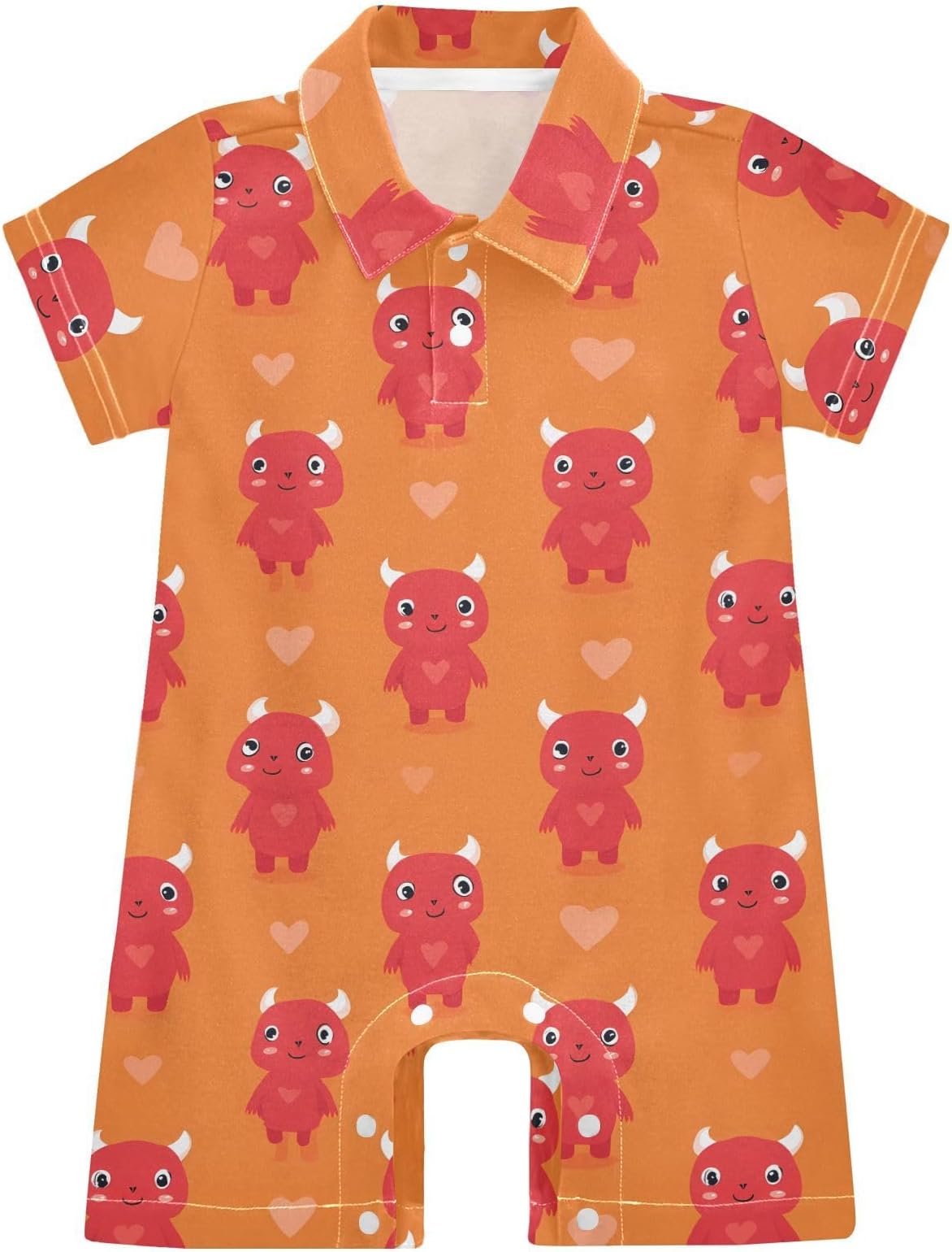 zyrtty Baby Boys' Short Sleeve Romper Red Devil Pattern Shorts Sleeve Button Down One Piece Onesie Infant Sleepwears 3-24M
