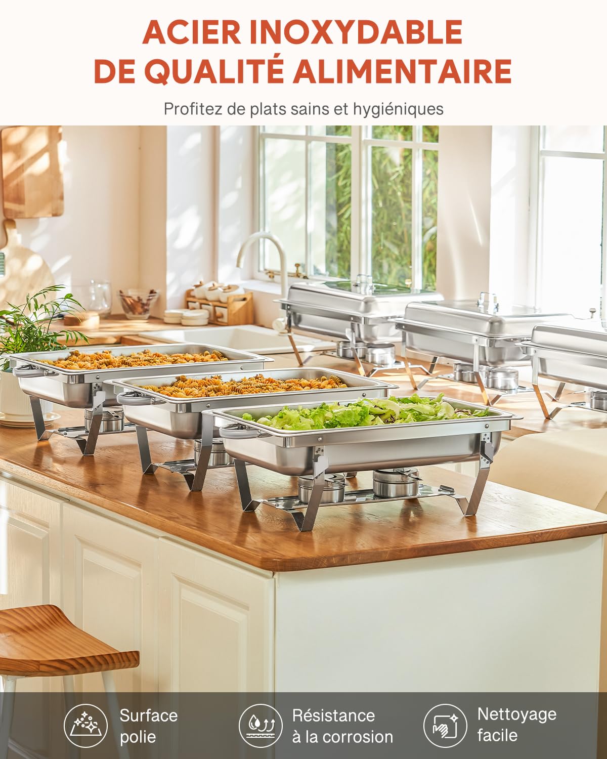Wilprep Lot de 6 Chafing Dish 9L Chauffe-Plats en Acier Inoxydable Buffets Chauffants pour Maison Restaurants Fêtes Mariages Pique-Niques