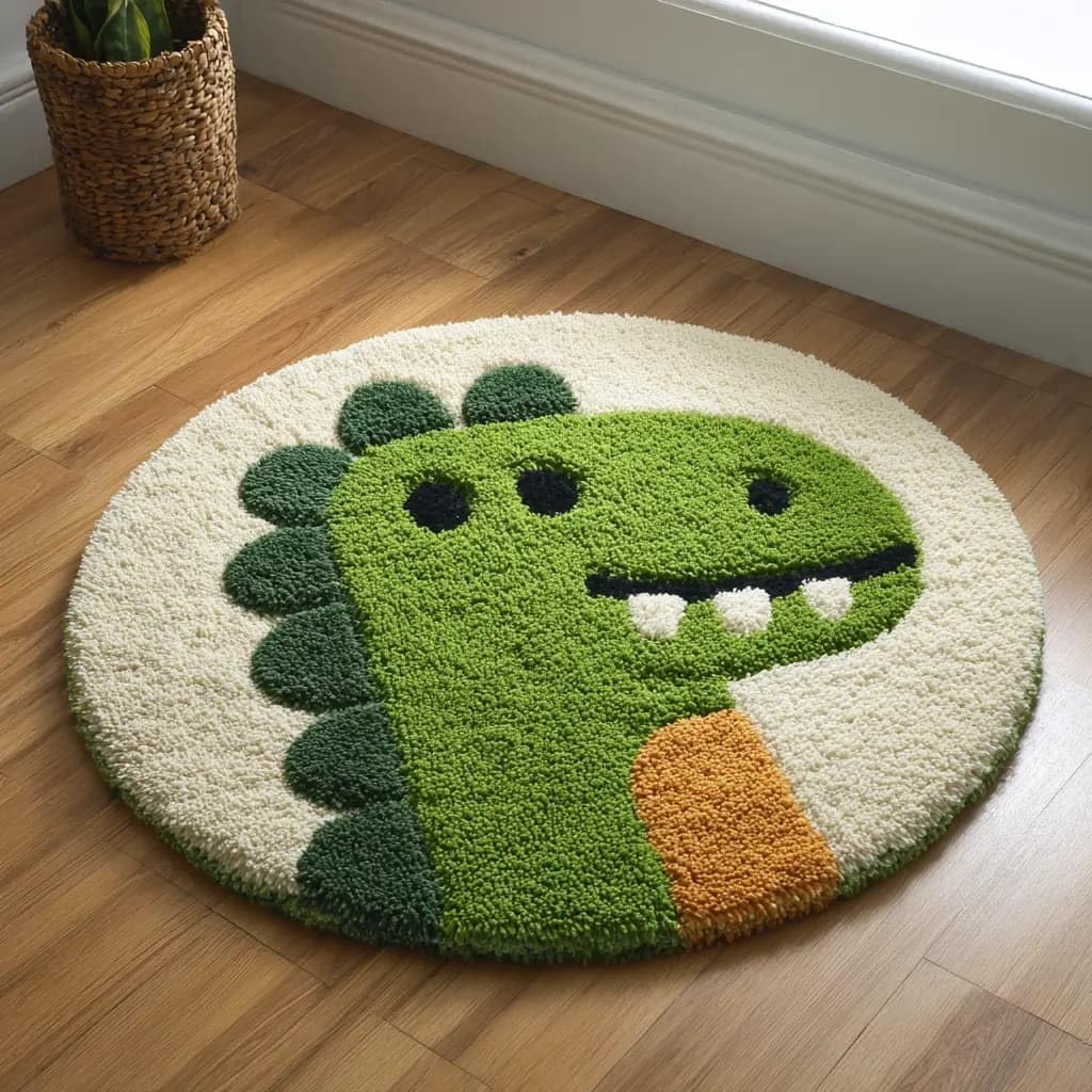 Round Latch Hook Rug Kits Dinosaur For Adults And Starter 50*50Cm
