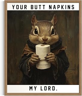 Chipmunk Humor Wall Art Print Poster, Funny Bathroom Decor Posters Prints for Restroom Home Picture Painting Artwork Gallery 216 (Chipmunk, 18 x 24 inches, Wood Frame)