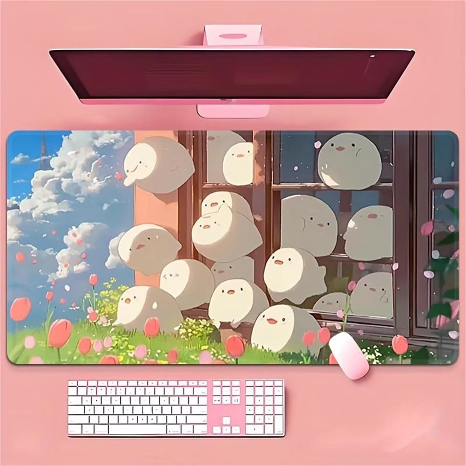 Tappetino per Mouse Gaming XXL 1200x600x2 mm, Mousepad Extra Large da Scrivania con Bordi Cuciti, Tappetino per Tastiera Antiscivolo, Superficie Ottimizzata per Sensori Ottici, Cartoni Animati Carini