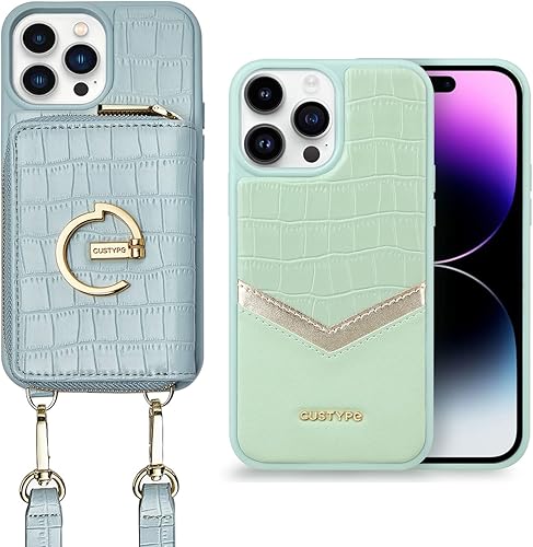 CUSTYPE Funda compatible con iPhone 14 Pro Max para mujer, funda de piel azul, verde disponible en Yaxa Colombia