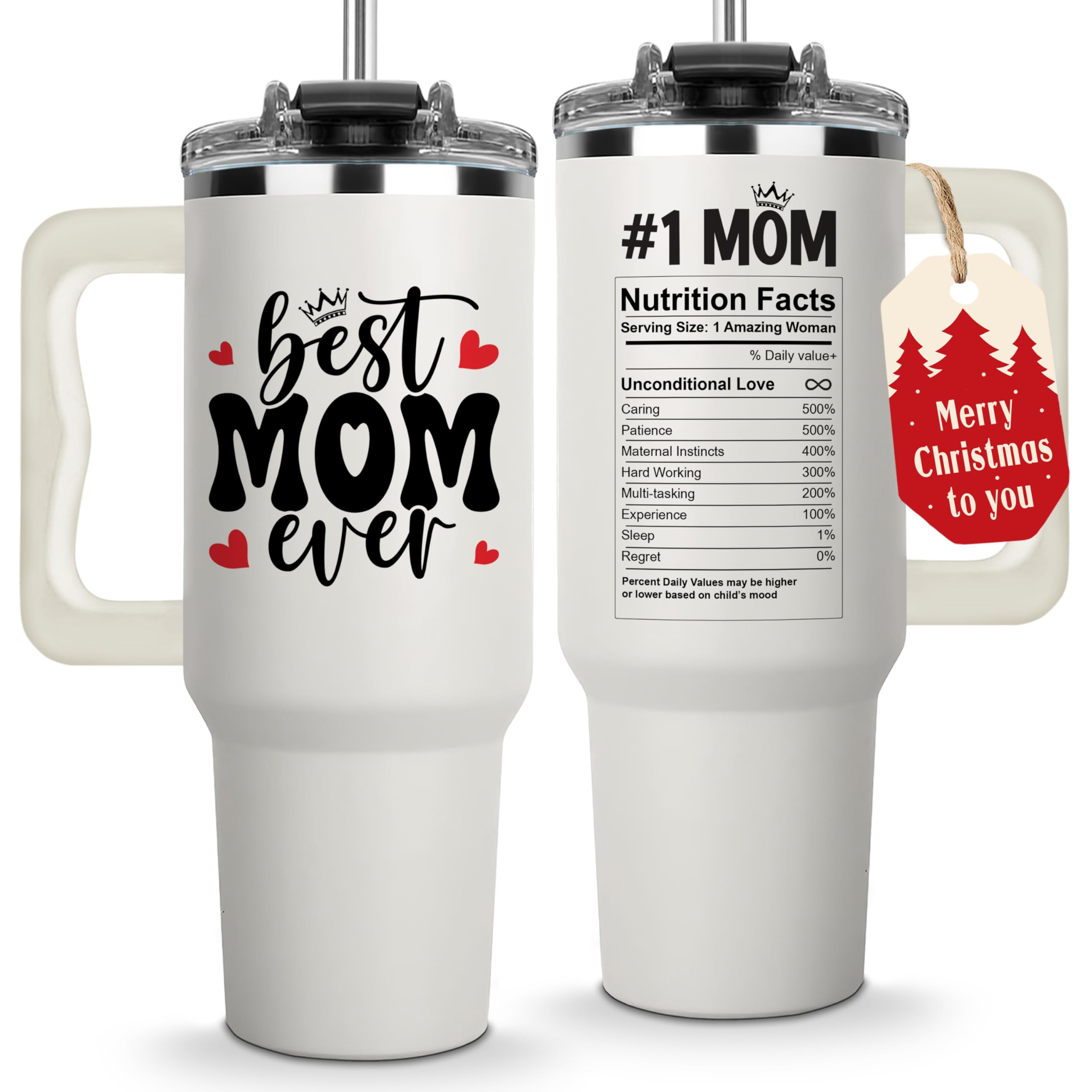 Christmas Gifts For Mom - Best Mom Ever Tumbler With Handle 40oz, Mommy Coffee Mug, Mama Tumblers, Momma Gift Ideas, Funny Birthday Present For Her, Cute Mother Day Gift Tumbler, Mom Cup