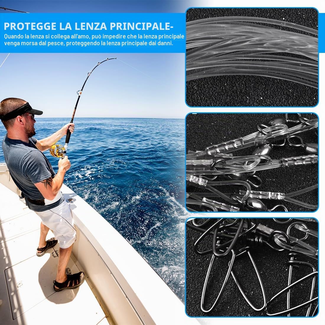 12 Pezzi Leader di pesca del fluorocarbon Leader del fluorocarbon per la pesca d'acqua dolce linea di piombo del fluorocarbon con le girelle Spinning o Ami Carpfishing Trasparenti