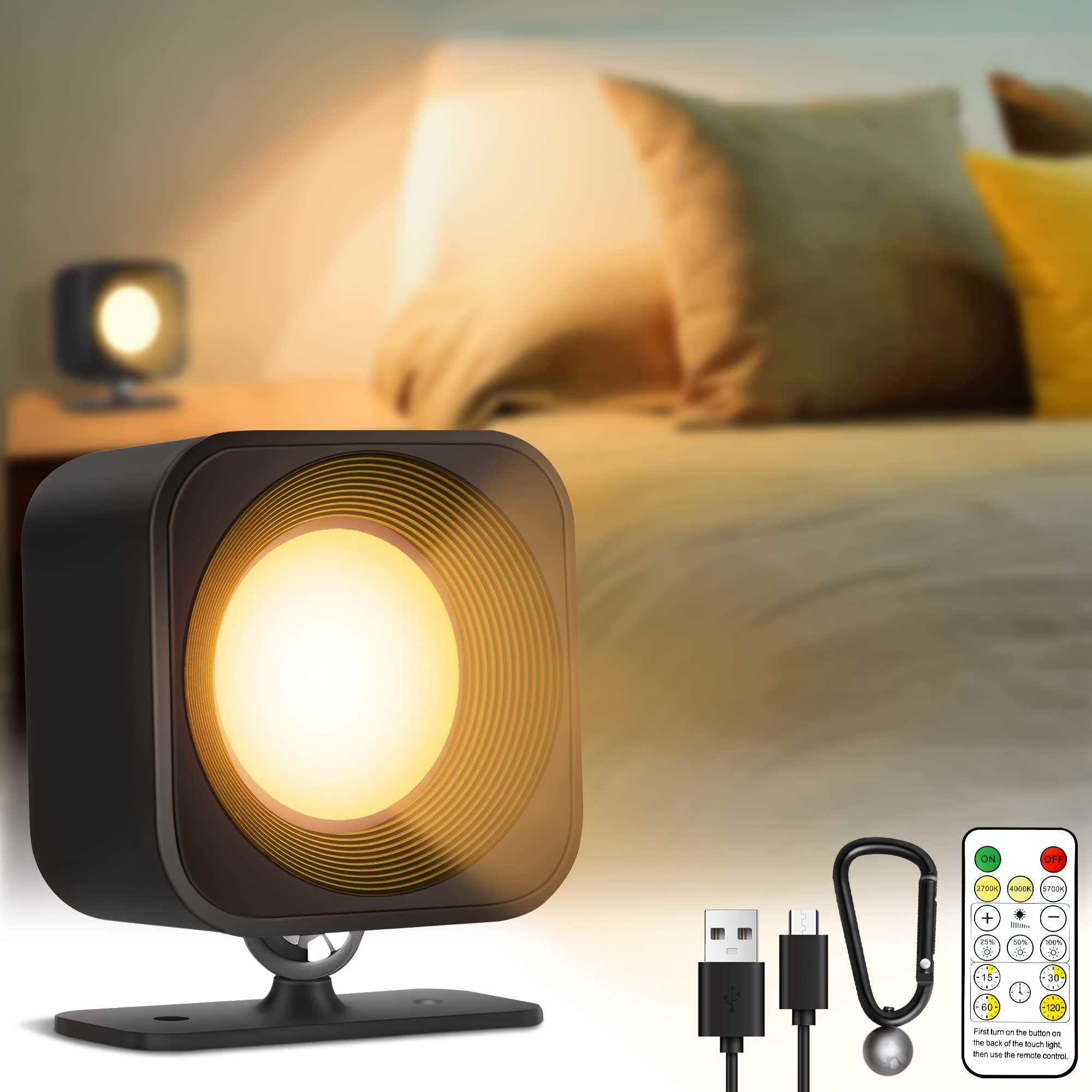 Photo 1 of Wall Sconces, LED Wall Lamp with Rechargeable Battery Operated USB Port, and Remote Control 360° Rotate Magnetic Ball Dimmable Touch Control Wall Light for Household Lighting Outdoor Black