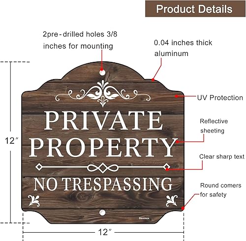 Miniatura 2 de Doninex Paquete de 2 letreros de propiedad privada No Trespassing, aluminio libre de óxido, reflectante, resistente a la decoloración (12 x 12
