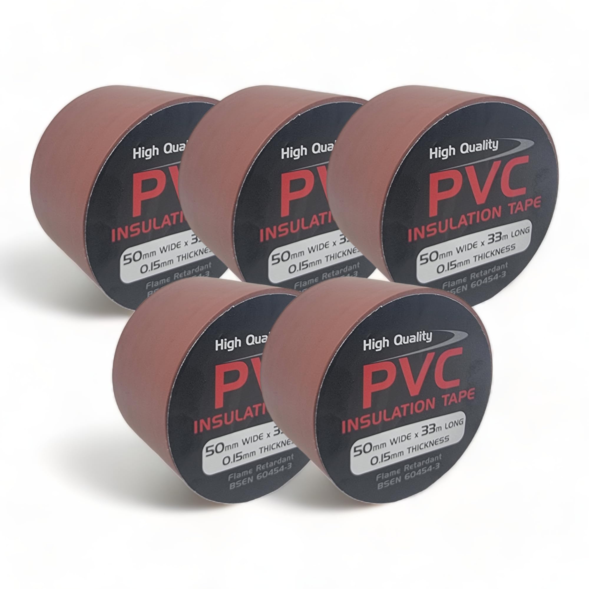 5 Rolls of Brown PVC Electrical Insulation Tape, 33m Long x 50mm Wide, Adhesive Insulating Tape for Protecting Electrical Wires
