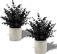 Vista 8 de Paquete de 2 plantas artificiales pequeñas de otoño, plantas artificiales en maceta de eucalipto, decoraciones de otoño para el hogar, estante
