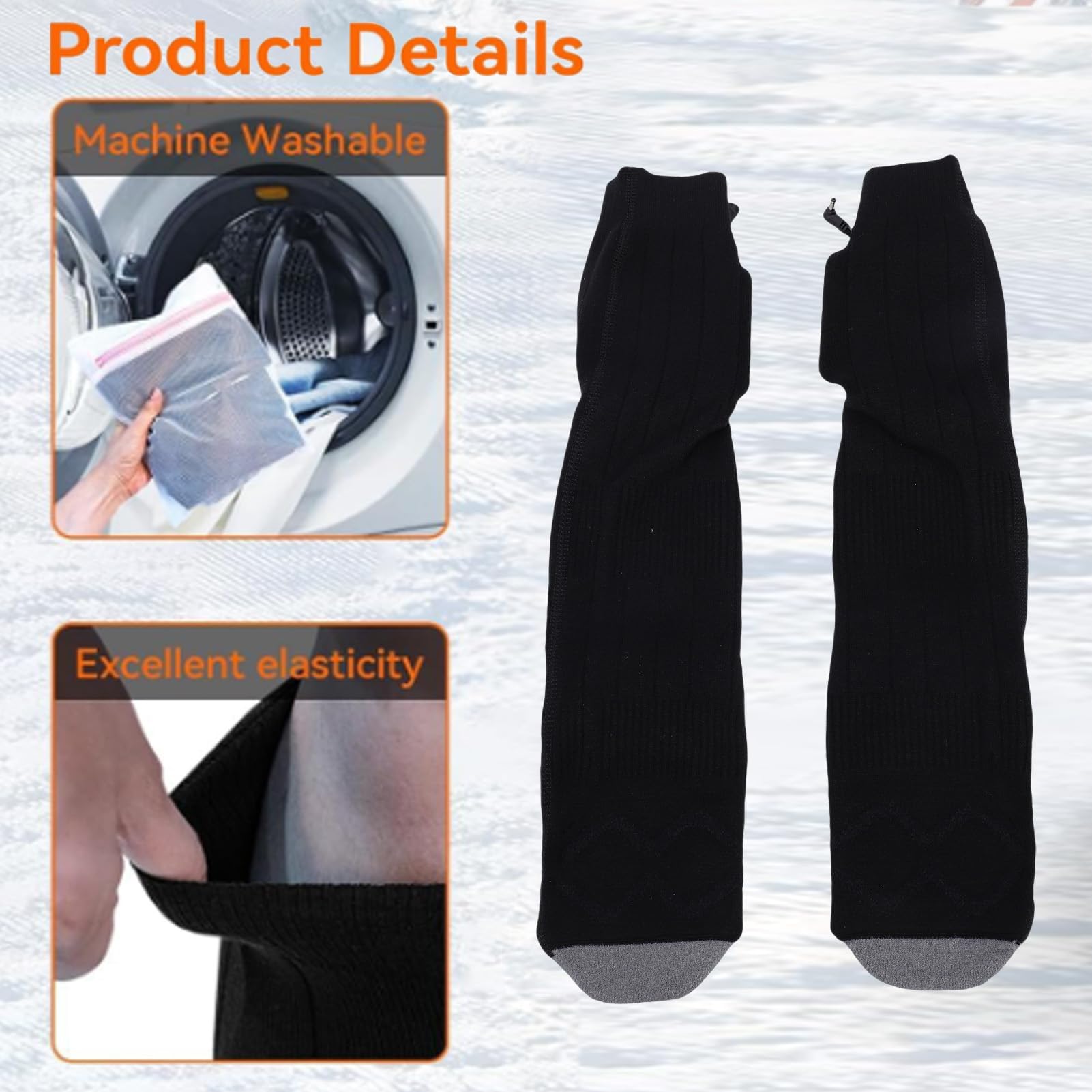 Chaussettes Chauffantes Rechargeables Noir 4 Niveaux de Chauffage 35-60℃,Chaussettes Électriques pour Ski Randonnée Pêche Hommes Femmes Câble de Charge Inclus Lavable en Machine