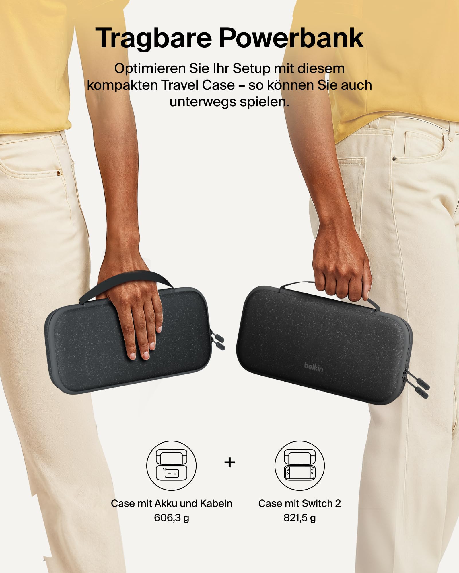 Belkin Nintendo Switch 2 Tasche mit 10.000 mAh Powerbank LCD-Anzeige 20 W Schnellladegerät AirTag Fächer Anthrazit