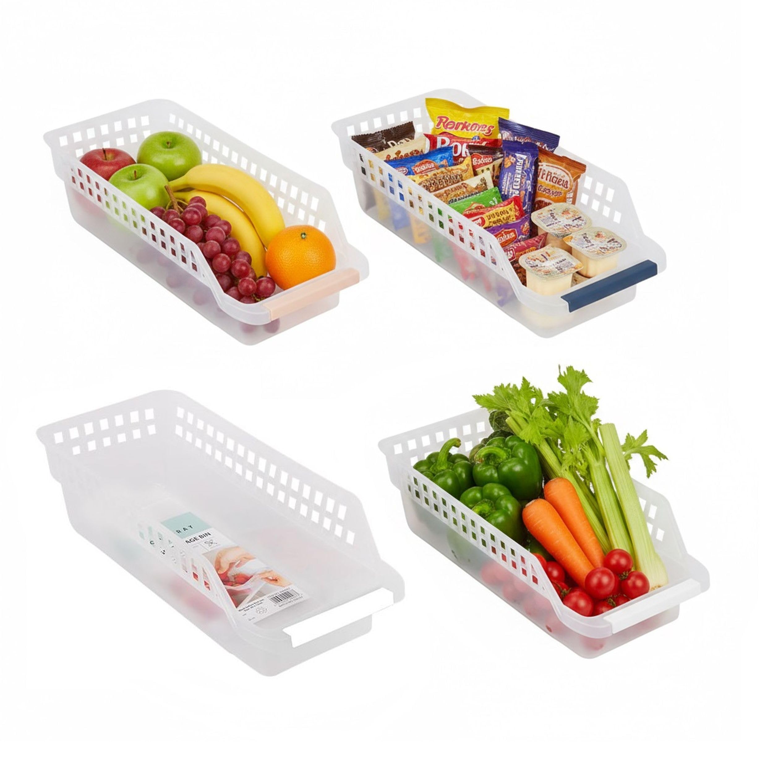 Shop4allsorts Fridge Organisers - Set of 4 Storage Containers - Fridge Baskets - Multipurpose Organiser Boxes For Kitchen, Fridge, Cupboard, Snacks, Cans, Tins, Pantry, Household - BPA Free