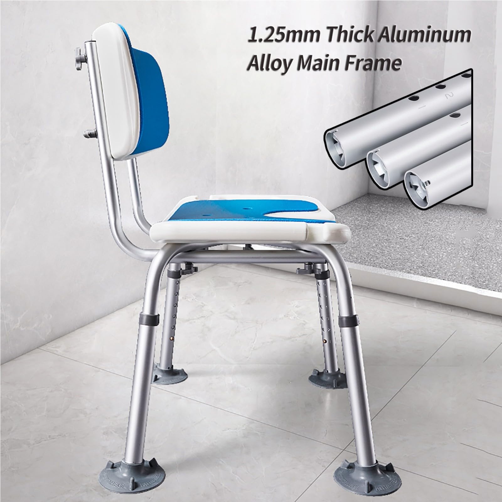 Silla De Ducha, Silla De Ducha con Respaldo Y Reposabrazos, Taburete De Ducha Antideslizante, Asiento De Ducha Regulable En Altura para Personas Mayores Y Discapacitadas, 136 Kg