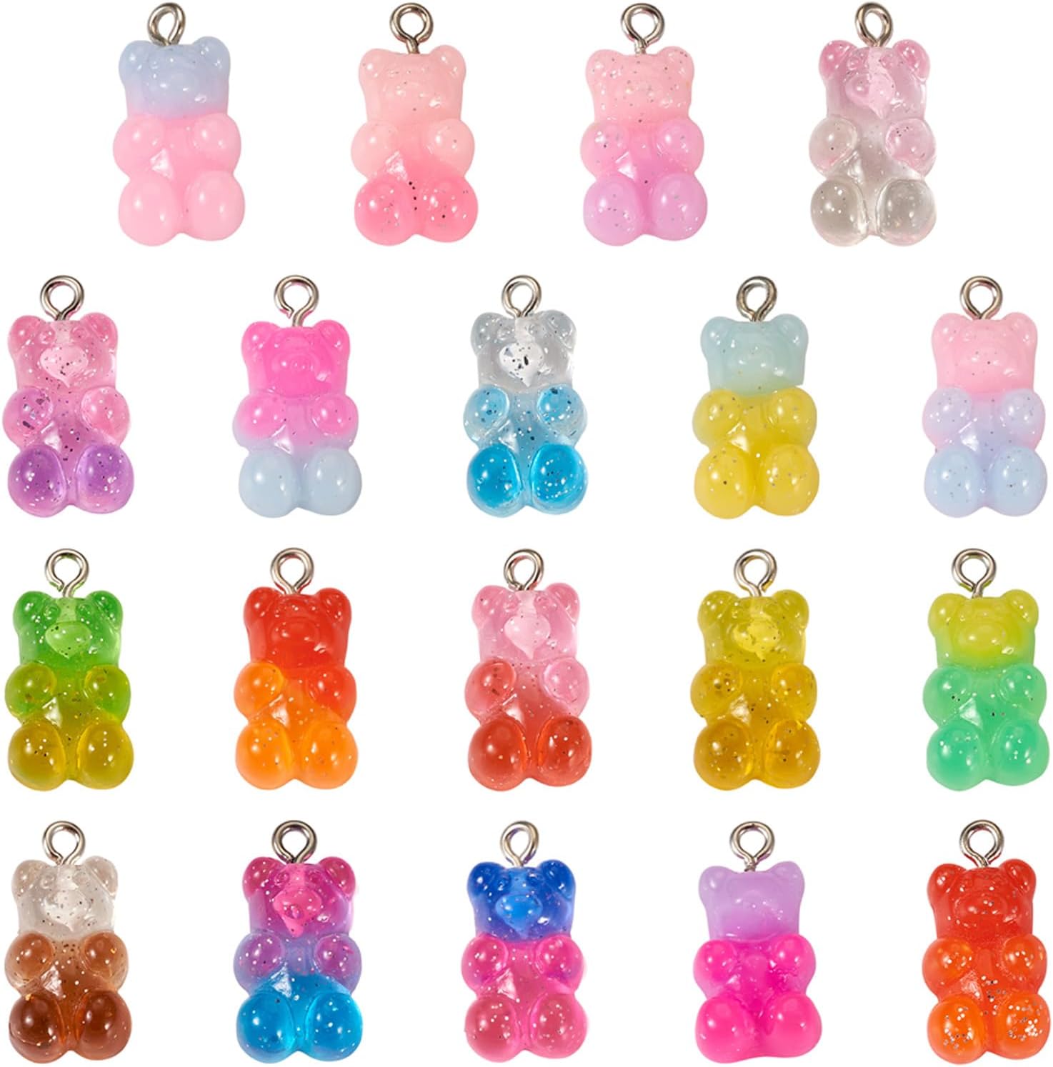 40Pcs Resin Gummy Bears Charms with Glitter Cute Animal Pendants Gradient Color Fake Gummy Bear Beads for Crafts DIY Earring Keychain Jewelry Making Supplies - Image 8