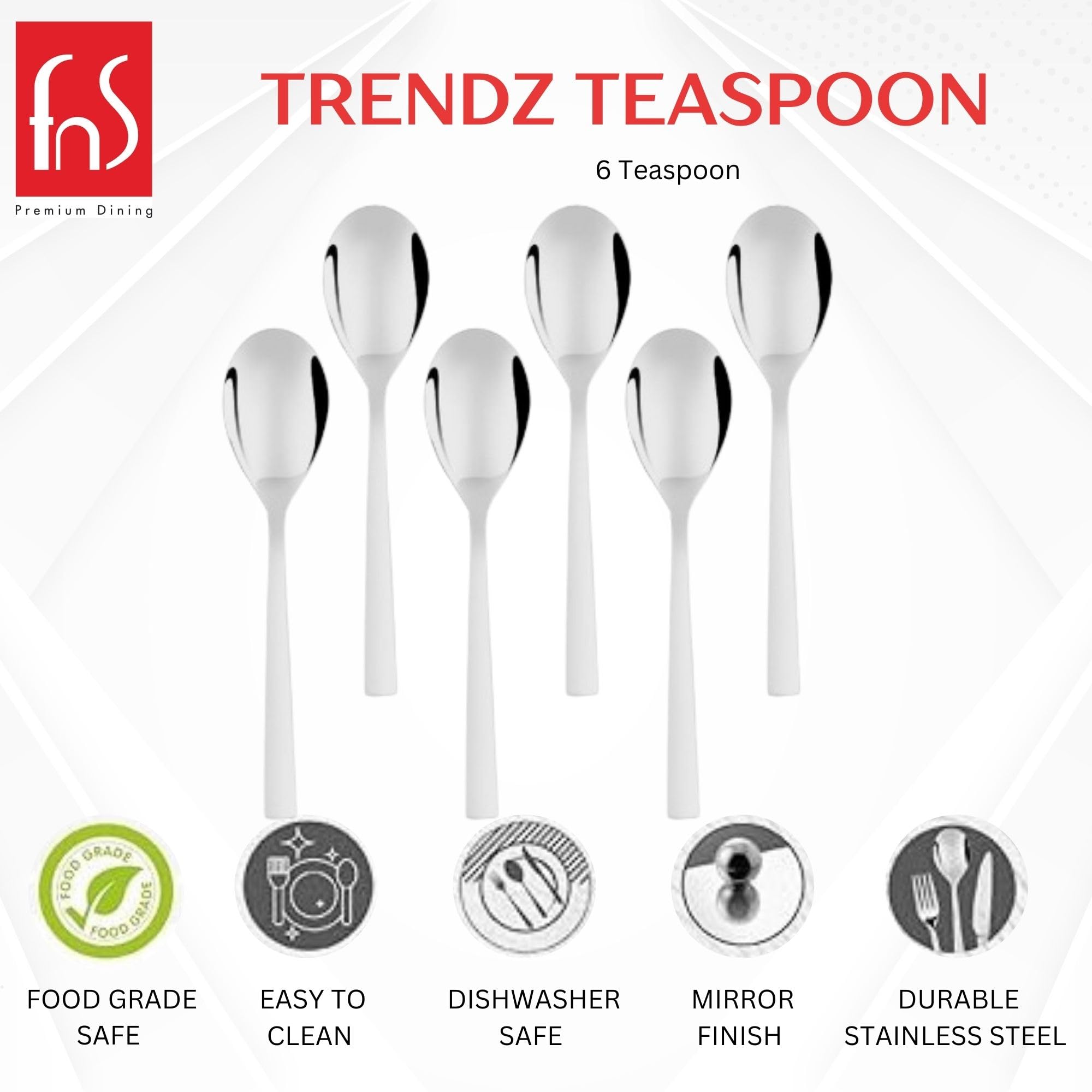 Montavo by FnS 6 Pieces Stainless Steel Tea Spoon Set for Tea, Coffee, Sugar & Spices, Small Spoons | Premium Cutlery | Dishwasher Safe Tableware, Home, Kitchen, Dining & Gifting (Trendz Design) 4