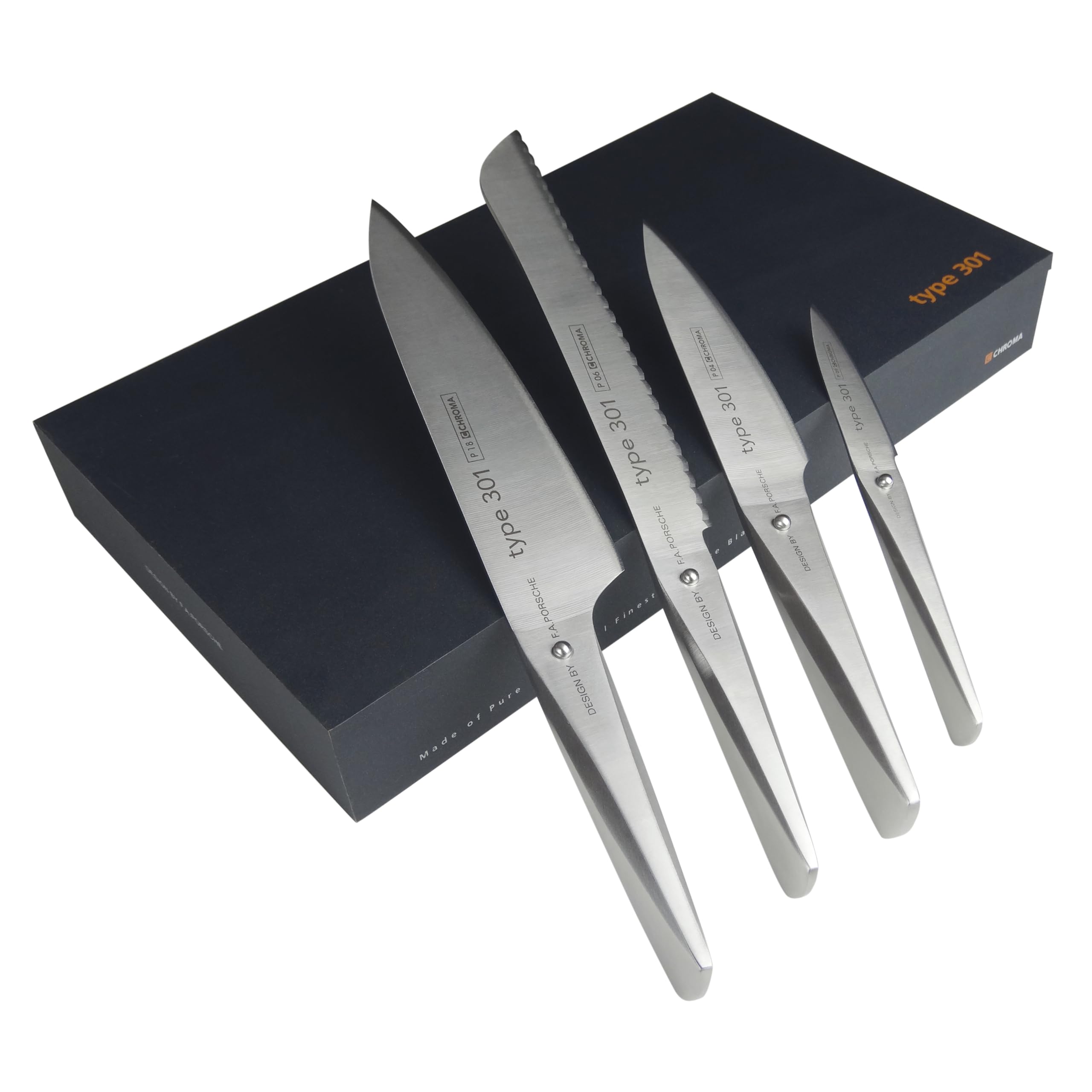 Chroma Type 301 4-teiliges Küchenmesser Set, Kochmesser, Brotmesser, Schälmesser