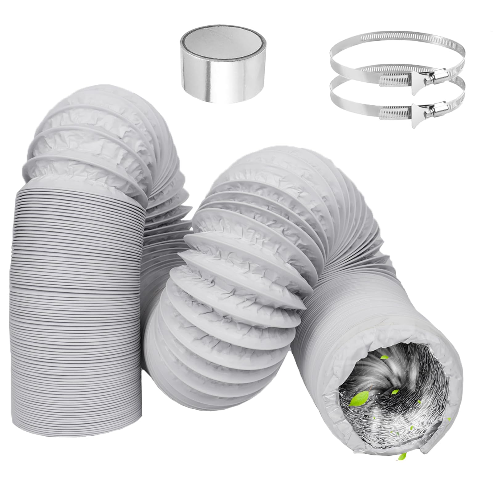 150mm Tumble Dryer Vent Hose, 4.2m Flexible PVC Aluminium Ducting Hose with 2 Clamps and 1 Tape