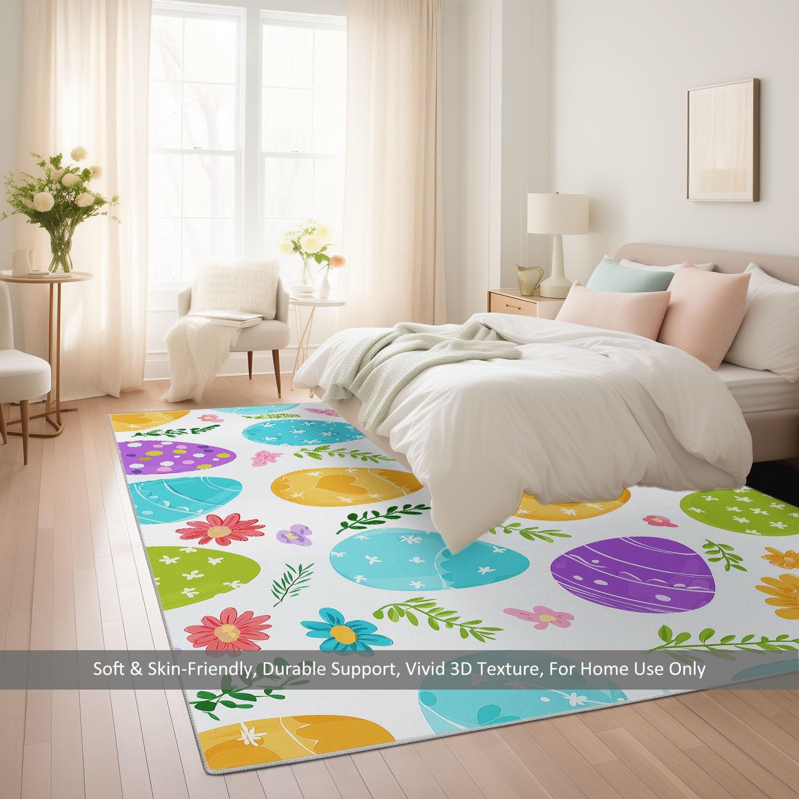 Dywan zmywalny 160 x 230 cm kreskówka do salonu, trwała geometryczna mata antypoślizgowa wielkanocne jajka wielkanocne - miękki dywan do sypialni pokoju dziecięcego kuchni pokoju zabaw