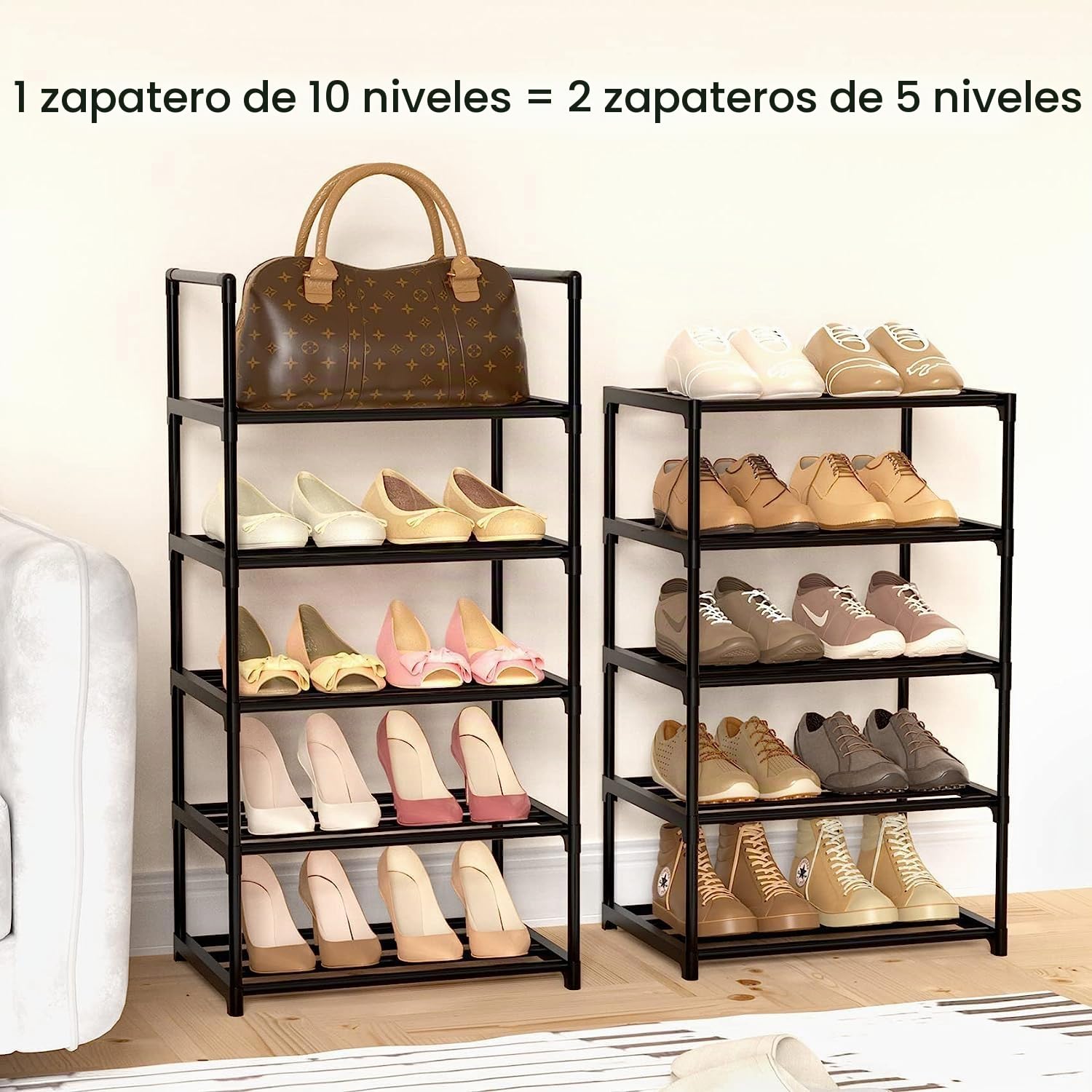 Vicye Estante Zapatero Estrecho, Estante para Zapatos de 10 Niveles, para 20-25 Pares, Zapatero Organizador Metalico, para Entrada de casa, Pasillo y Armario, Negro