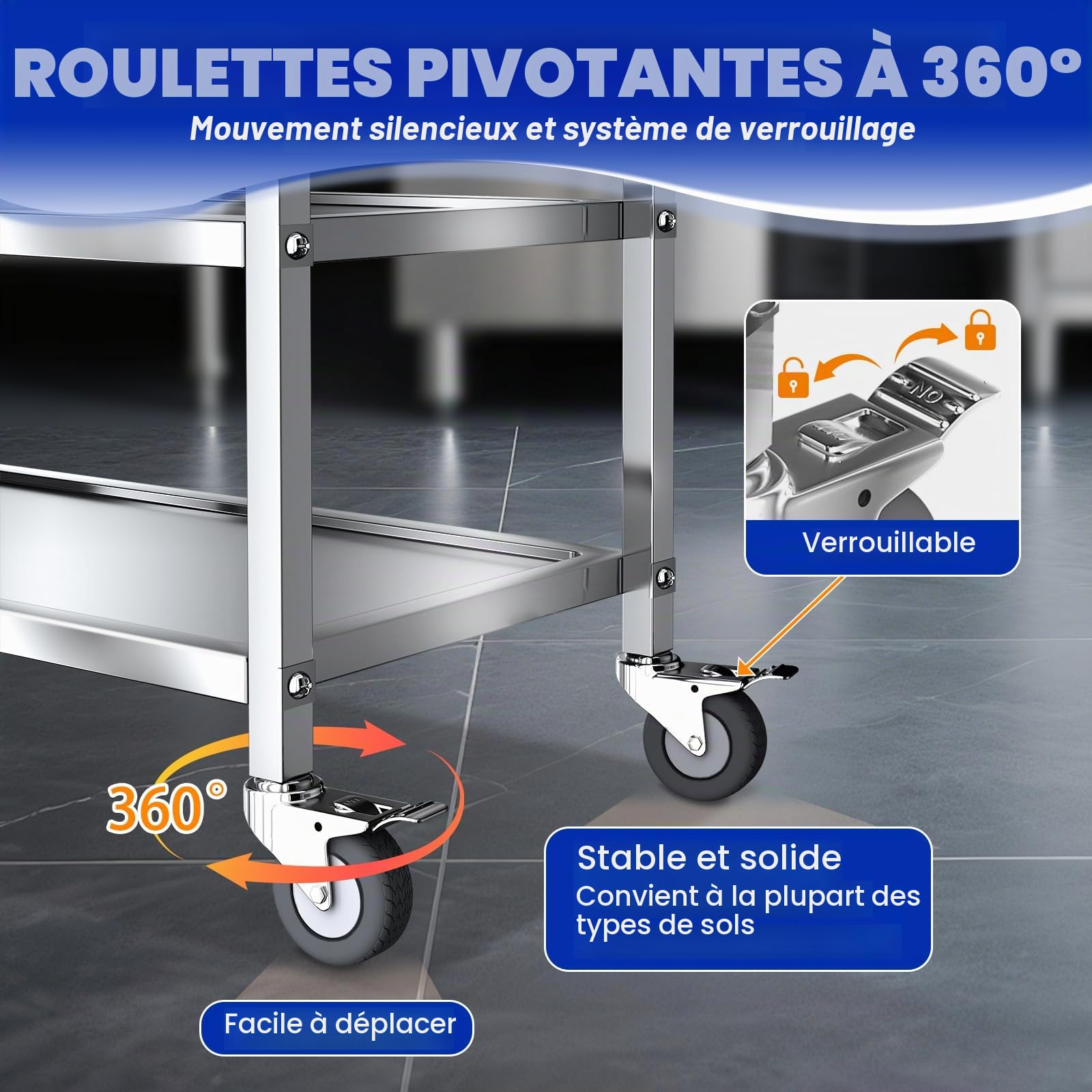 Chariot de Service INOX Service desserte de Cuisine INOX 3 étagères 4 Tailles de Restaurant (62.5 * 31.5 * 80cm)