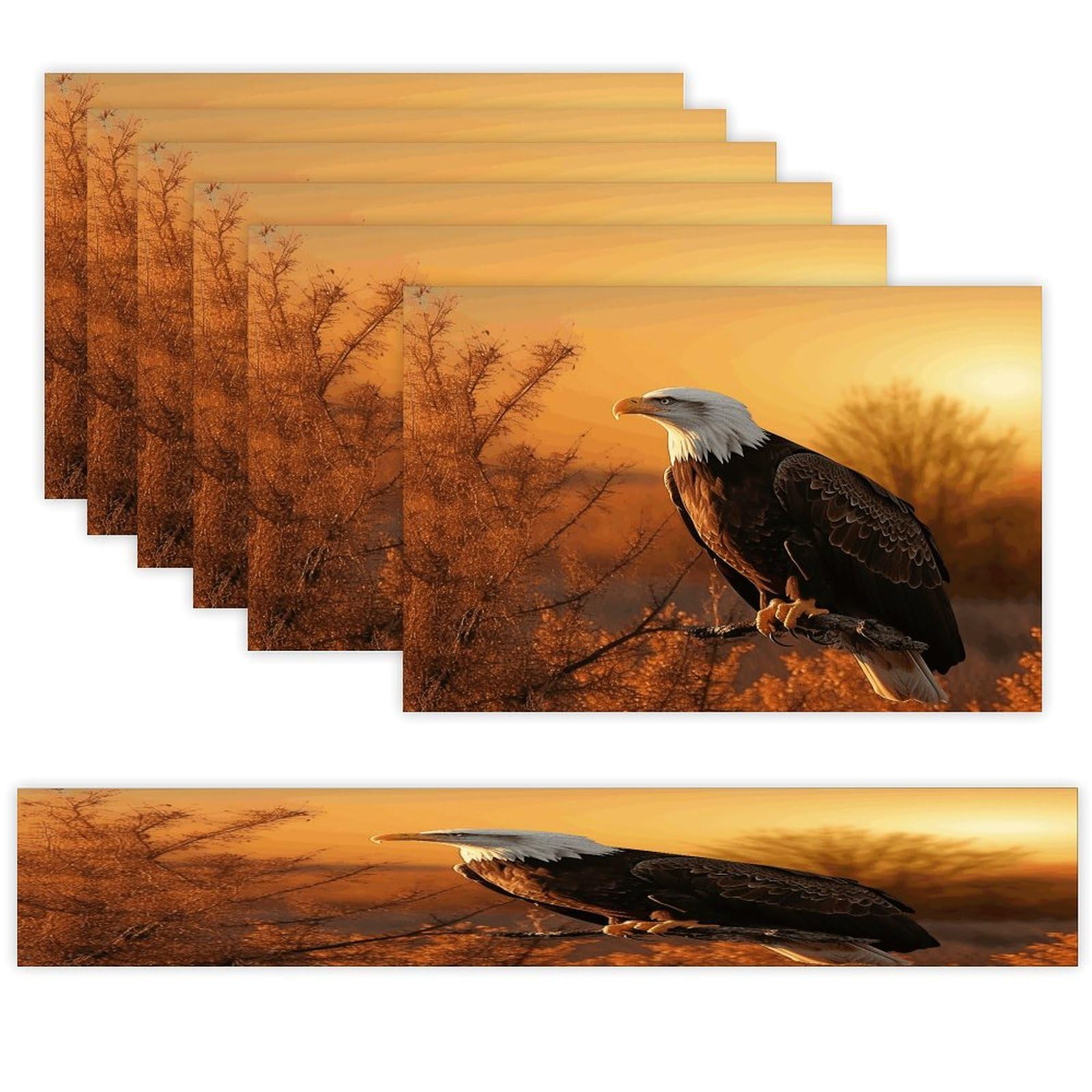 Golden Sunset Bald Eagle Table Runner and Placemats of 6 Washable Heat Resistant Place Mats with Table Runner Vintage Holiday Table Mat Set for Holiday Party Kitchen Dining Deco
