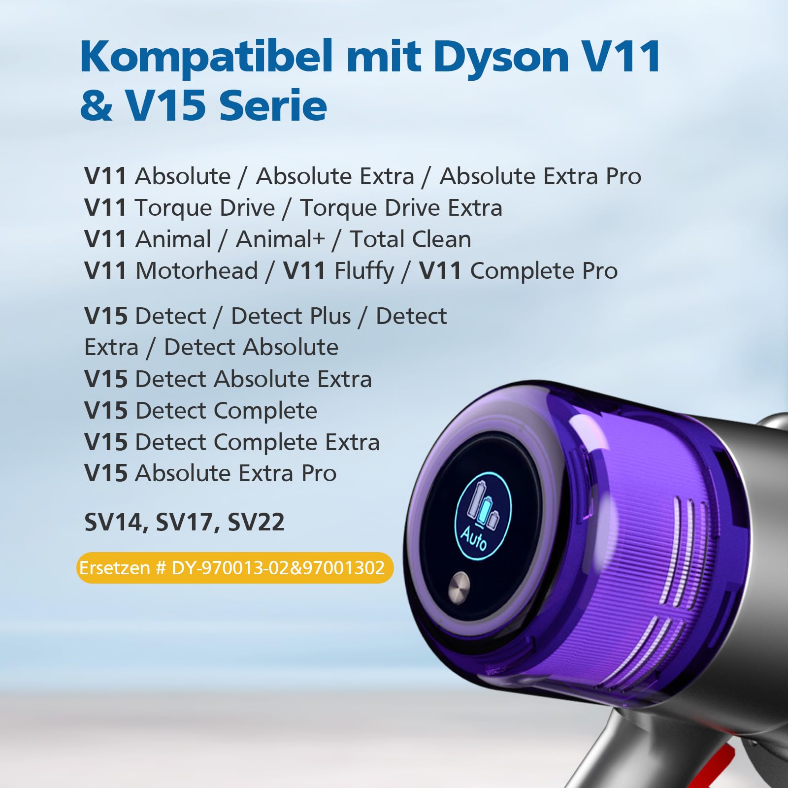 Filter für Dyson V11, 3 Stück Ersatz Filter für Dyson V11 Animal/Absolute/Torque Drive/Fluffy/Extra/Complete Pro/ V15 Detect/ SV14 SV17 SV22 Akku-Staubsauger, Ersetzen Sie # DY-970013-02 & 97001302