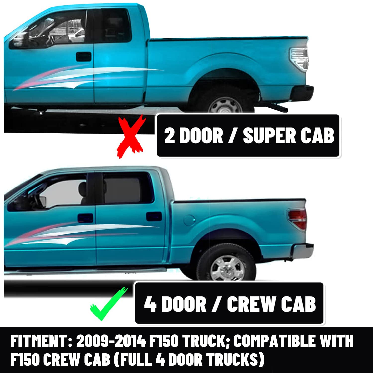 ECOTRIC Coins de cabine en acier compatibles avec Ford F150 2009-2014 à cabine double 4 portes, housses d'angle de cabine gauche et droite