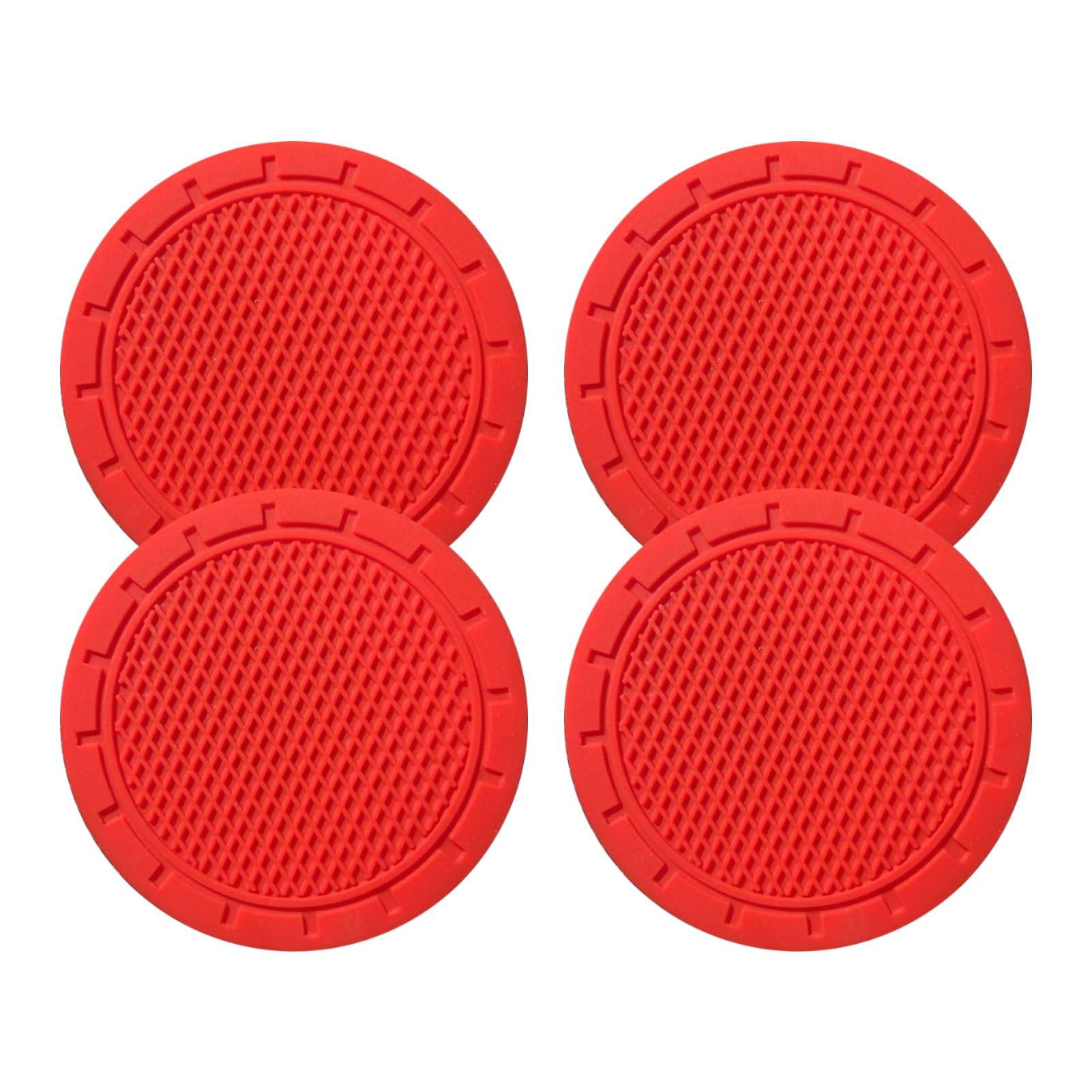 HZEL Sottobicchieri Auto In Silicone - 4 Pezzi, Diametro 7 Cm, Antiscivolo, Ammortizzanti - Accessori Universali Per SUV, Berlina, Camion - Colore Rosso - 4