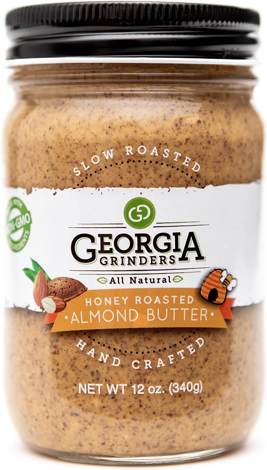 Georgia Grinders Honey Roasted Almond Butter 12oz (12ct) Chunky Almond Butter combined with a touch of Crystalized Honey; Gluten Free, Non-GMO, Keto, Vegan Friendly, Kosher, No added oils