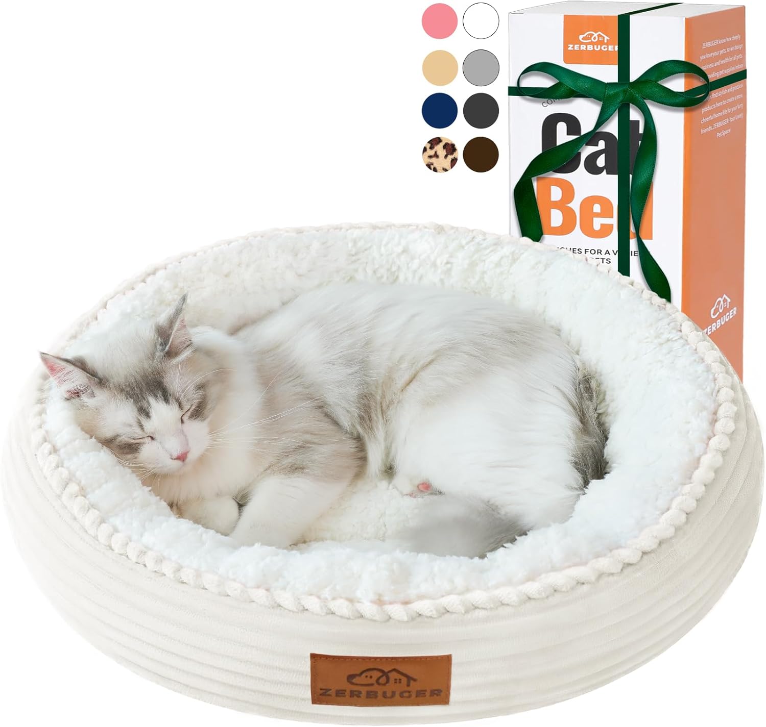 20in Cream Round Cat Dog Bed Gift for Large Medium Small Dogs Cats, Machine Washable Sleeping Sofa, Non-Slip Bottom Breathable Soft Calming Pet Cuddler for Indoor/Outdoor/Car/Cage Small 20in Cream
