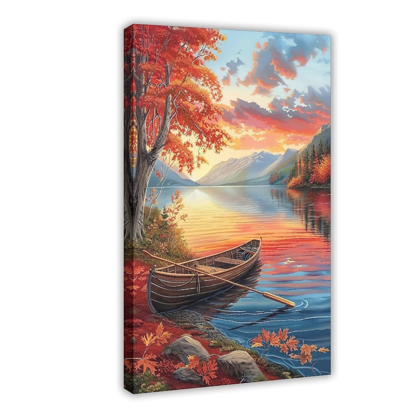 Bareronor Vintage Sunset Lake Oil Canvas Poster for Dorm Room Decor Gift