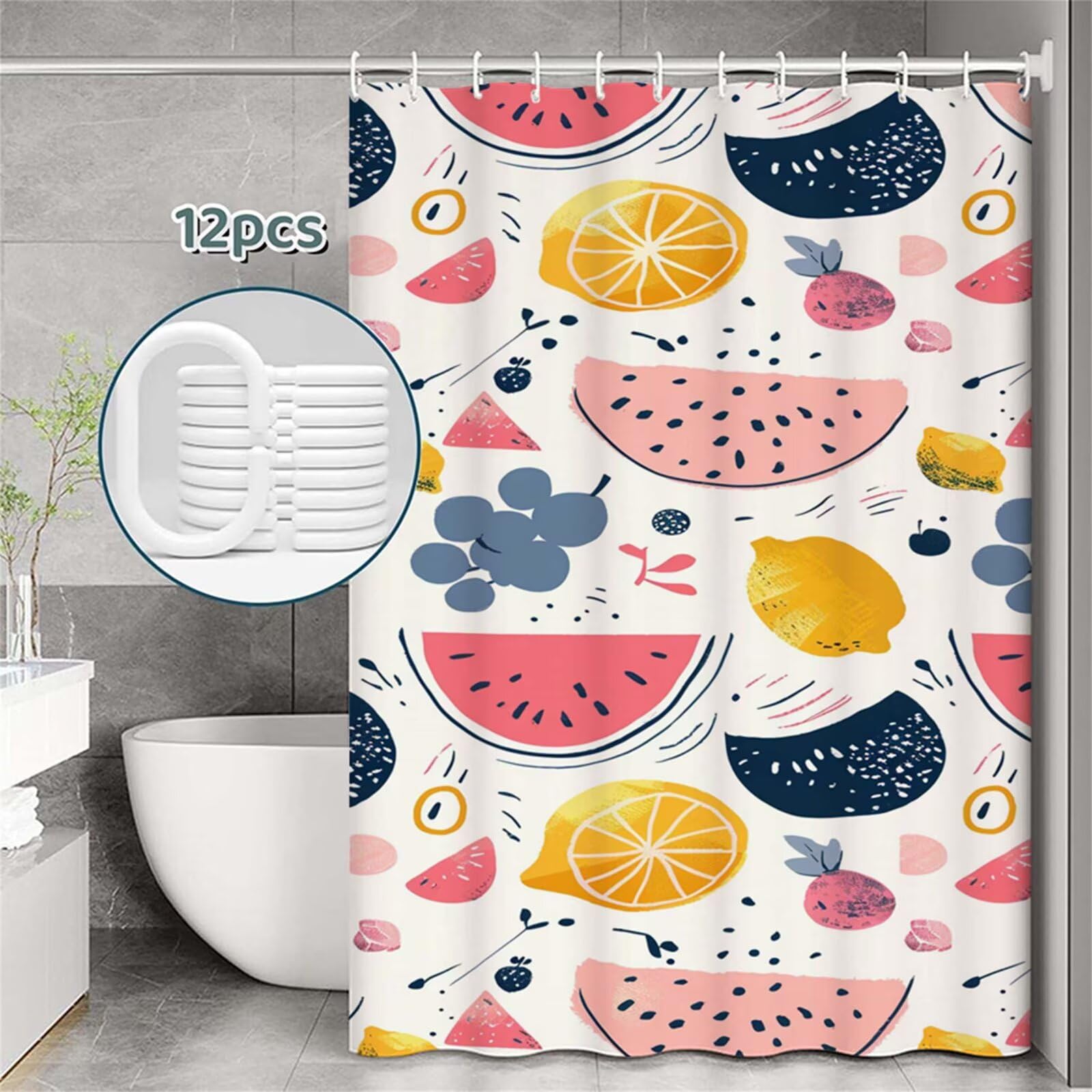 Tenda Doccia in Poliestere Bianco,Tende per Doccia Extra Lunga 240x200cm,anguria Tenda Vasca da Bagno Tessuto Lavabile,Impermeabile e Facile da Pulire,con 12 Ganci,Decorazione per Bagno,Hotel Z-394