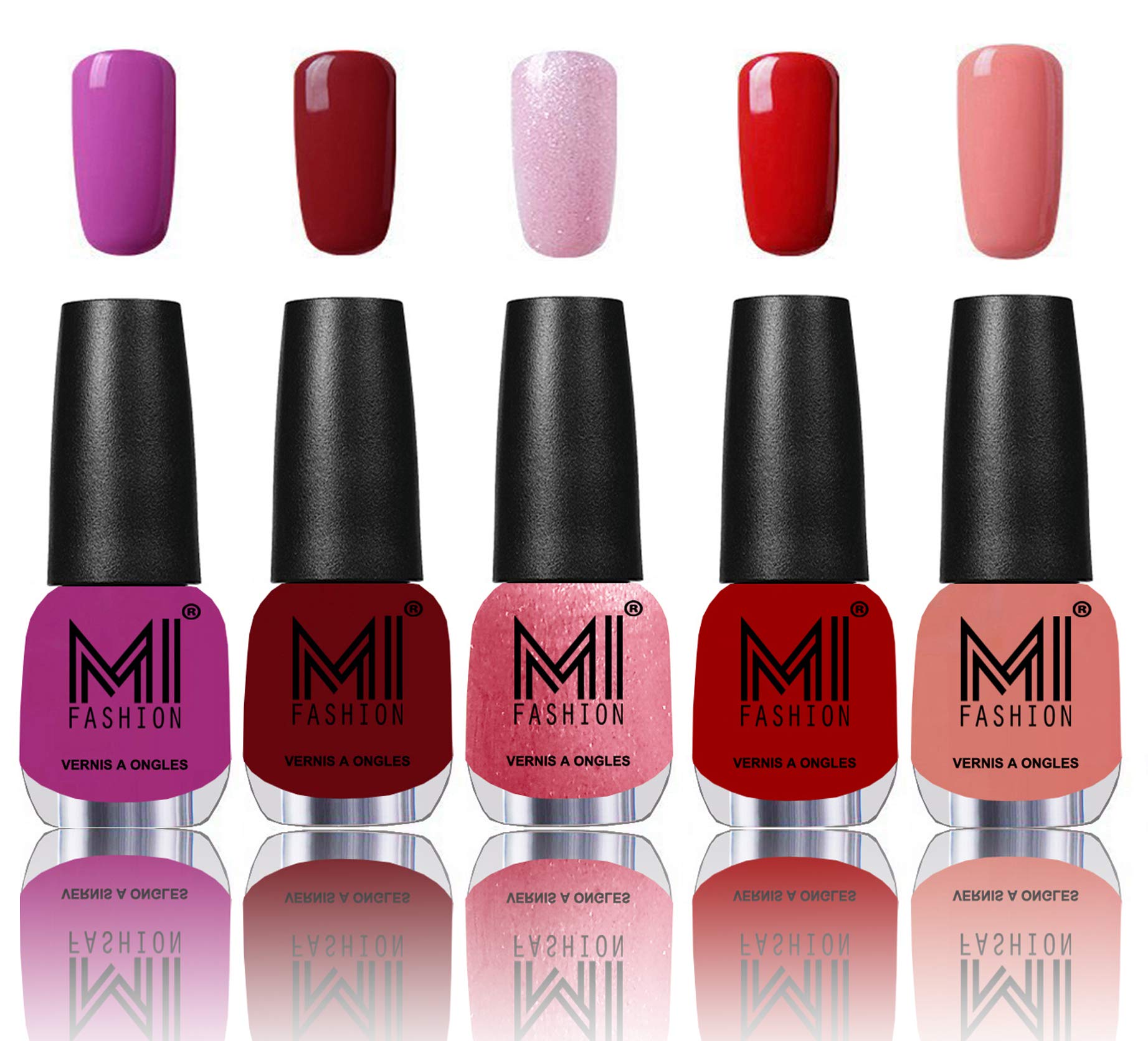 MI Fashion® 7 Days Lasting Premium Nail Polish Shades - Bright Plum,Mighty Maroon,Shining Pink,Rouge Red and Candy Cotton