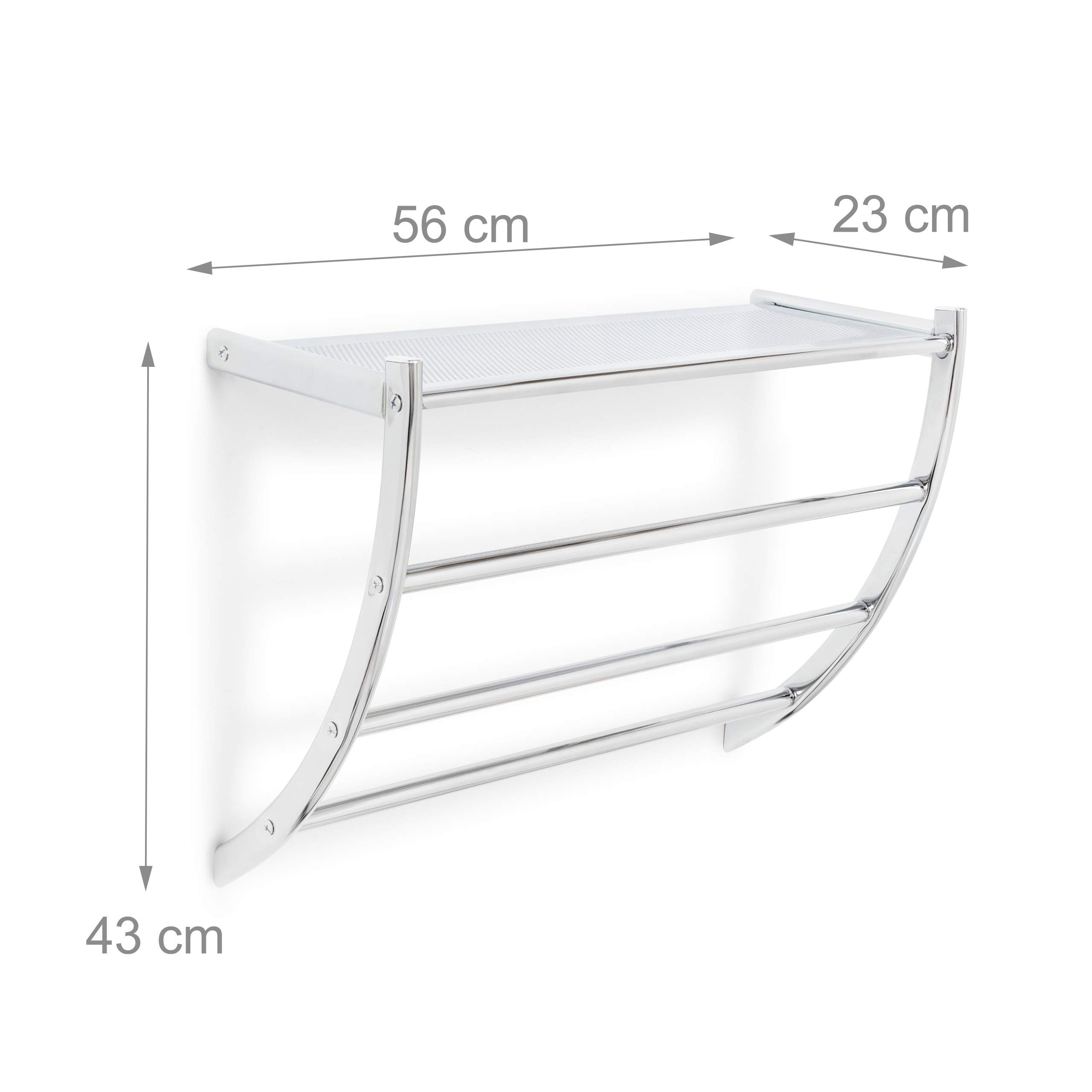Relaxdays 10020133 Étagère porte-serviette murale salle de bain toilette serviette acier chromé HxlxP 43 x 56 x 23 cm rangement Argenté