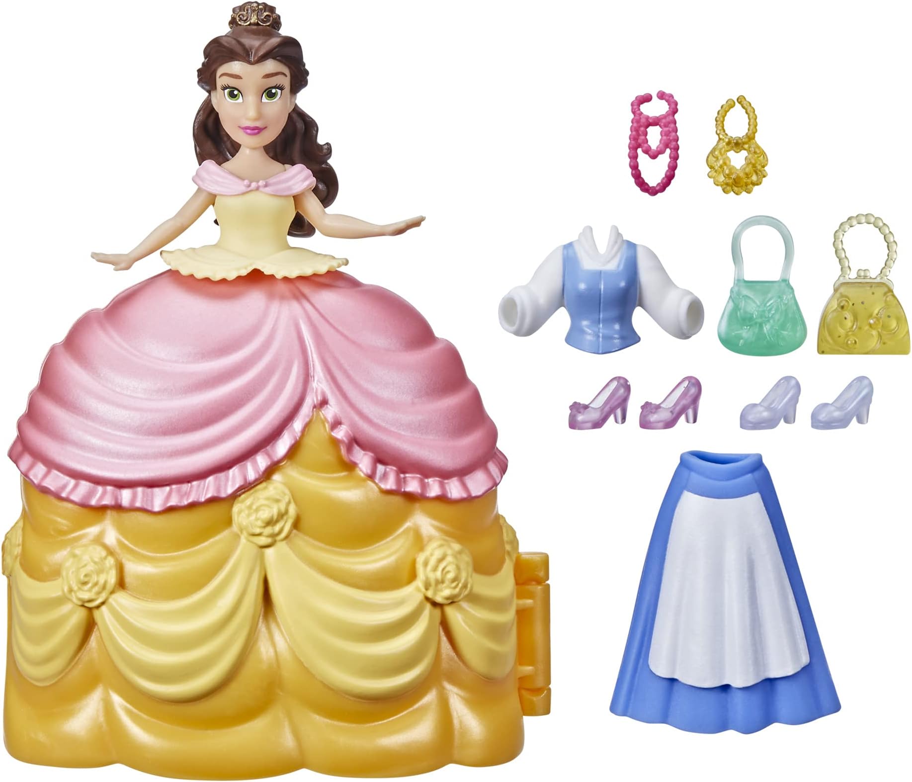 Princess Secret Styles Fashion Surprise Belle, Mini Doll Playset with Extra Clothes and Accessories, Toy for Girls 4 and Up