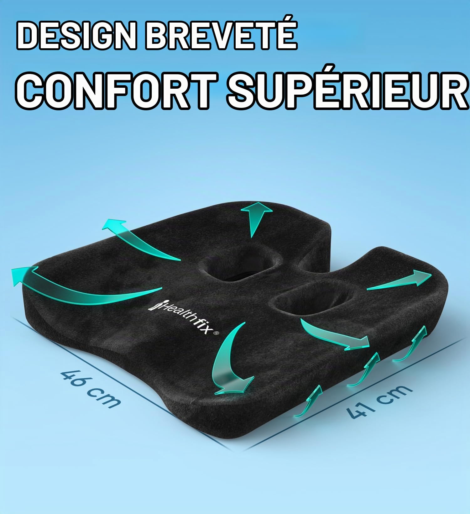 Healthfix® Coussin de siège Voiture – Coussin d’Assise Ergonomique en Mousse à mémoire de Forme | Soulage Coccyx & sciatique, améliore la Posture | Housse Lavable, Dessous antidérapant