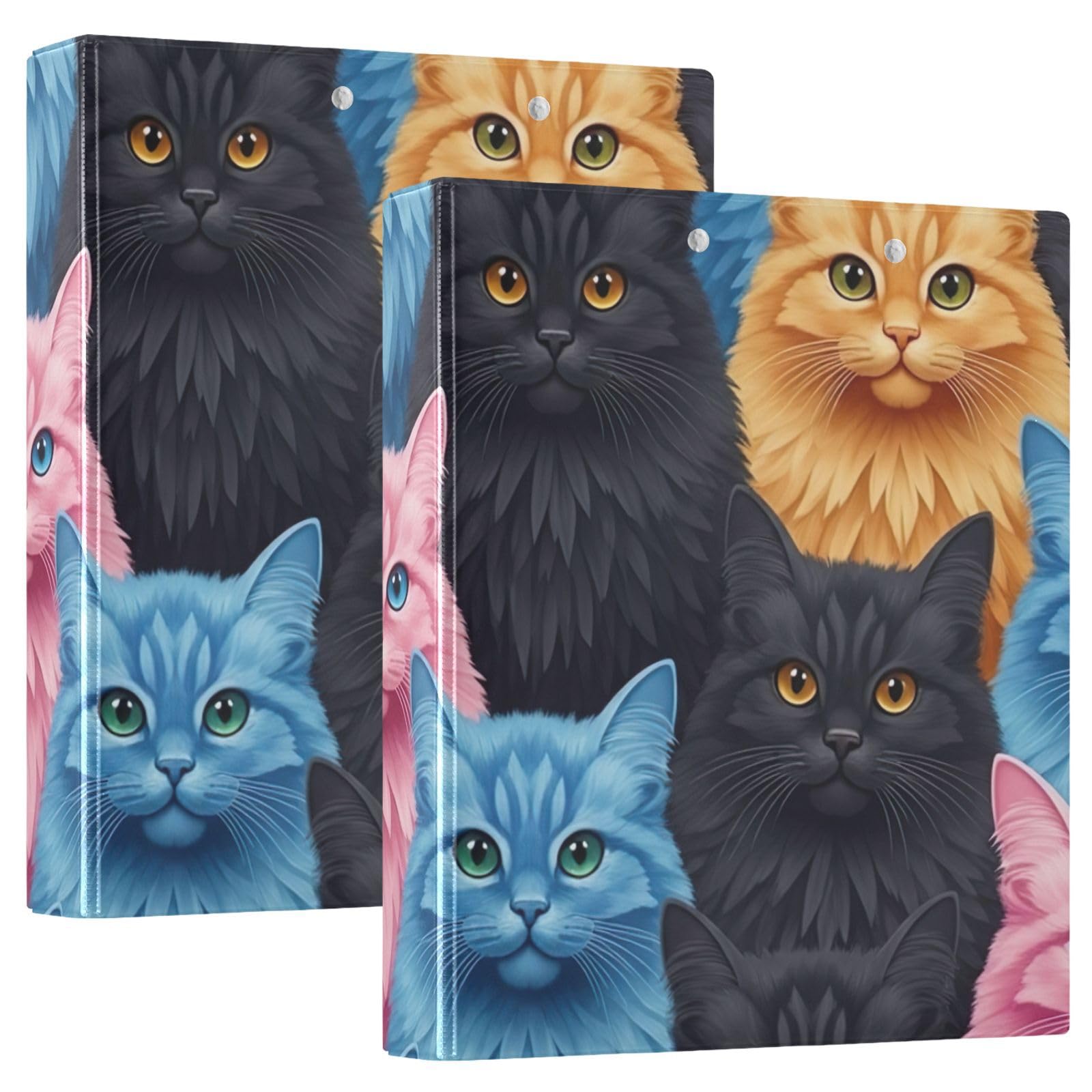 Raccoglitore a 3 anelli stampato, raccoglitore ad anelli a D con tasche, raccoglitore decorativo per scuola, università o ufficio, nero, blu, rosa, arancione, gatti, taglia unica ex2