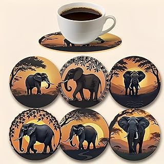 5 Pcs Elephant Coaster,Non-Slip Coaster Pads for Bar, Kitchen, Dining Room, Unique Housewarming Gifts for Home Decor（AB-064）
