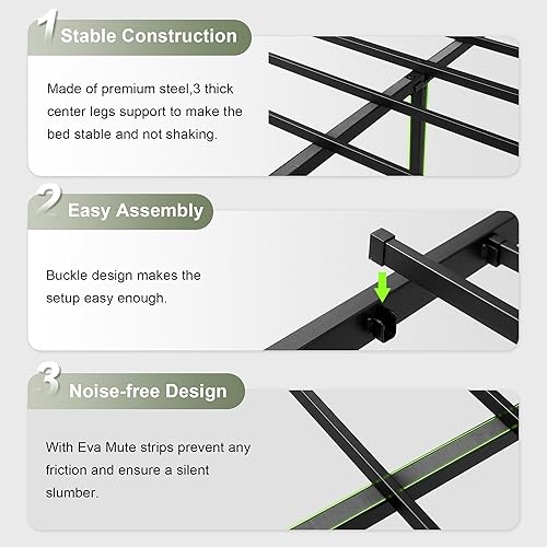 Miniatura 7 de Feonase Base de cama Queen con puerto tipo C y USB, camas de plataforma de metal, con cabecera y estribo tapizados de terciopelo, espacio de
