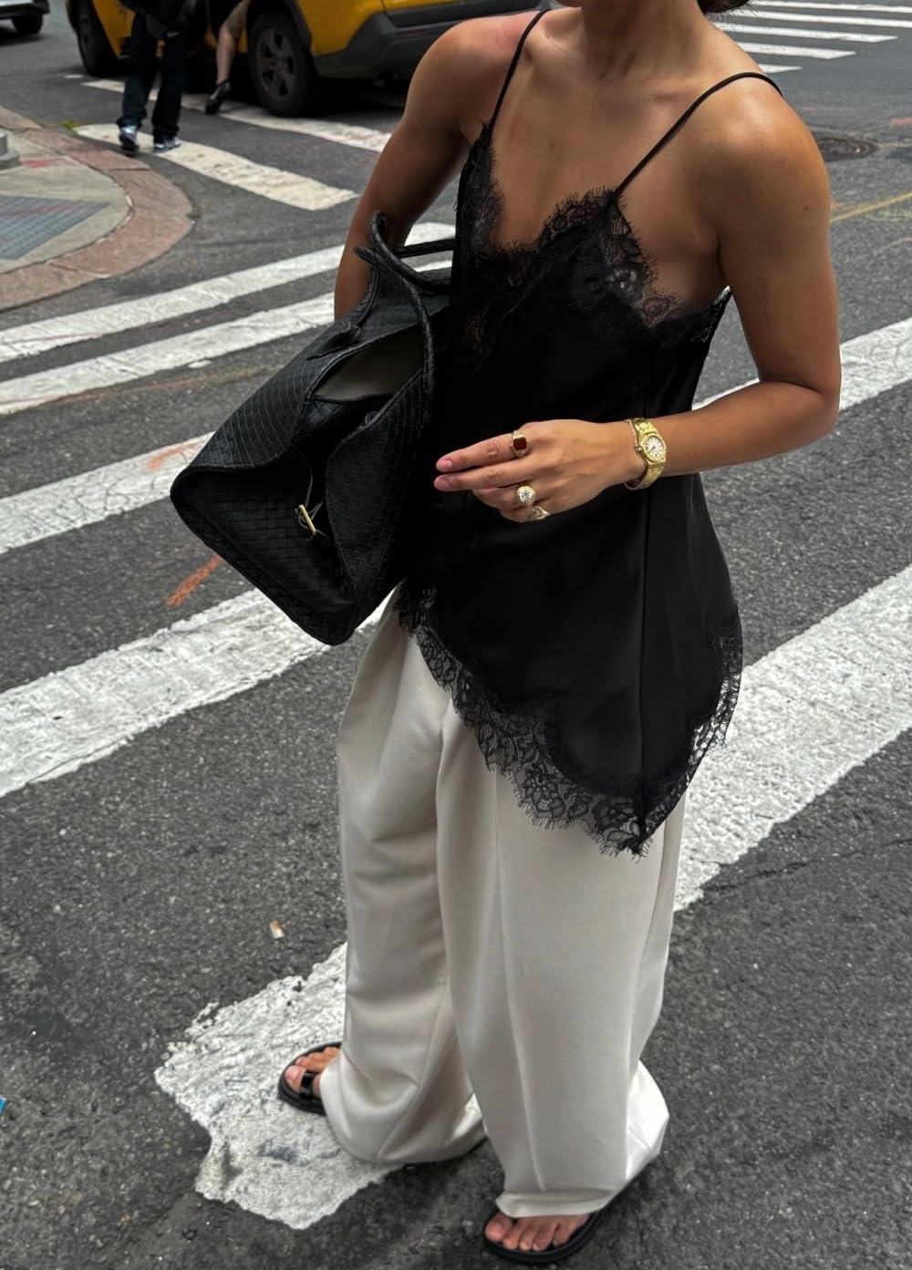 Women Satin Lace Trim Cami Tops Silk V Neck Spaghetti Strap Tank Top Y2k Loose Going Out Camisoles Streetwear - Image 5