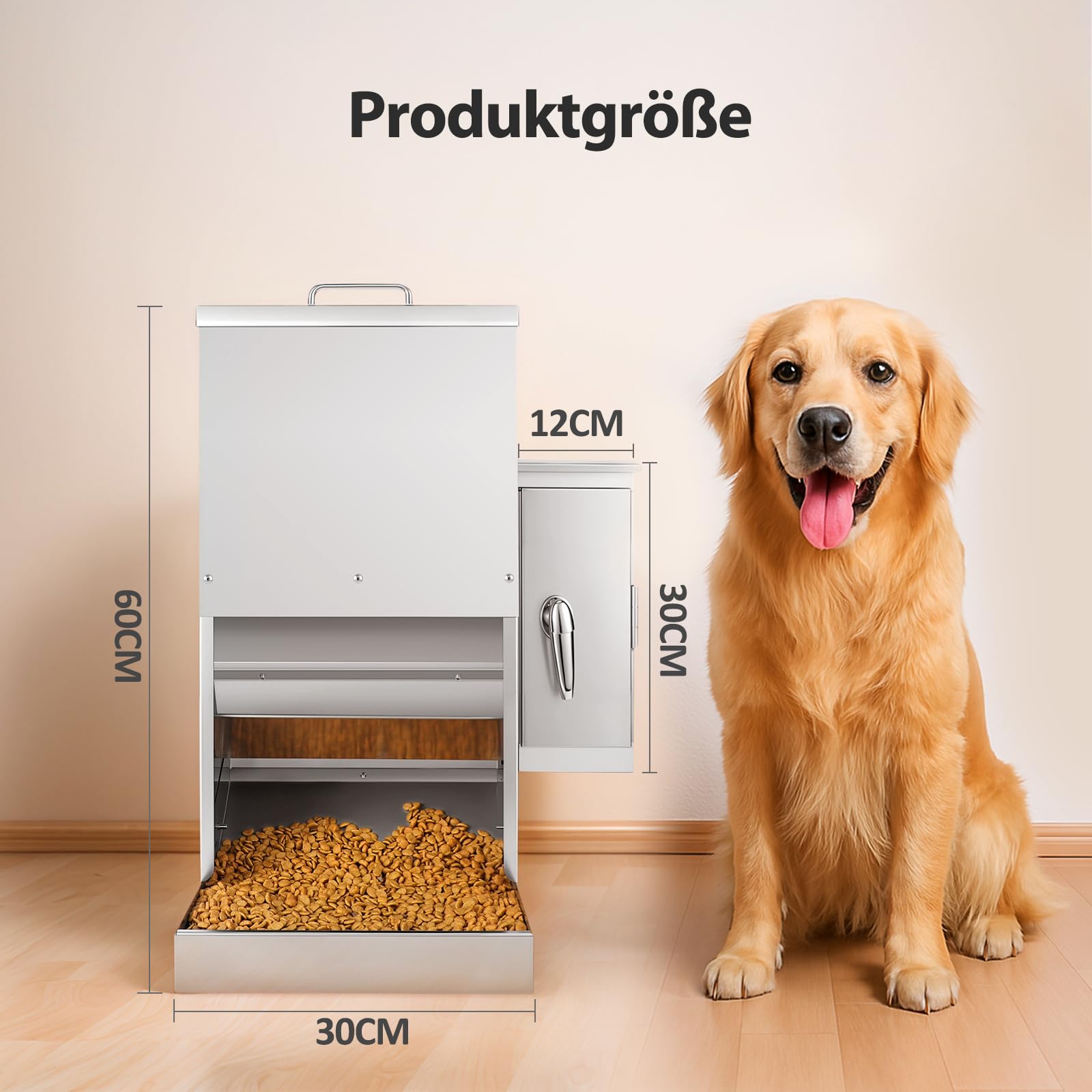 16L Großer Automatischer Hundefutterspender mit Timer, Edelstahl-Futterautomat mit Programmierbarem Fütterungsplan für Große Hunde oder Katzen