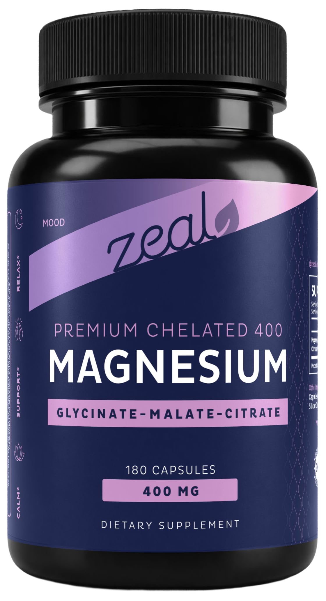 Triple Magnesium Complex Supplement - Glycinate, Malate, Citrate | 400mg, 180 Capsules | High Absorption Chelated Magnesium for Sleep, Mood, Muscle Recovery, Relaxation