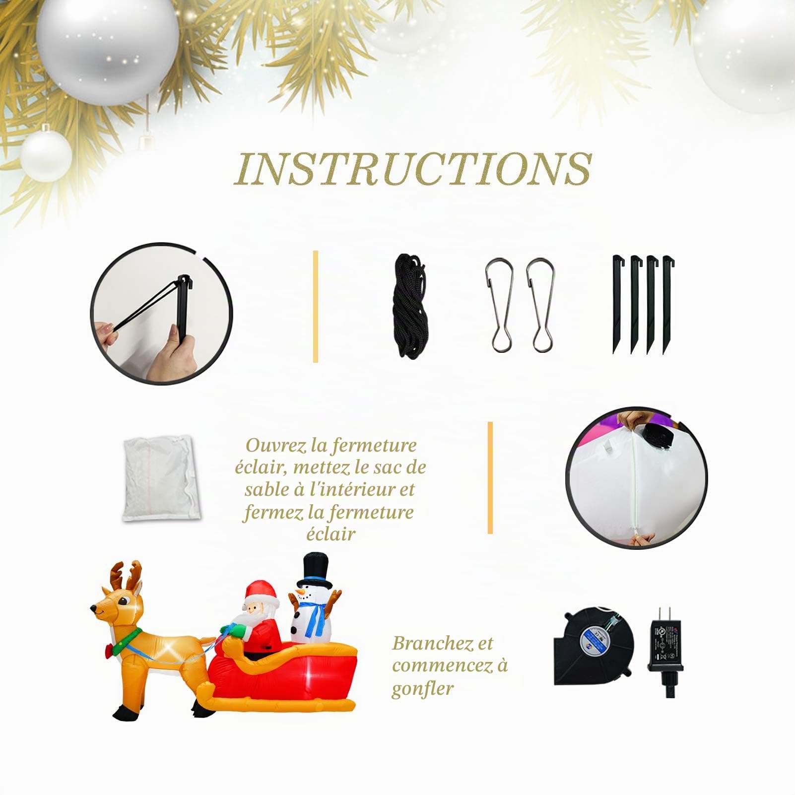 Père Noël Gonflable de 2 m de Long - Cadeau de Noël avec Bonhomme de Neige - pour décoration de Noël