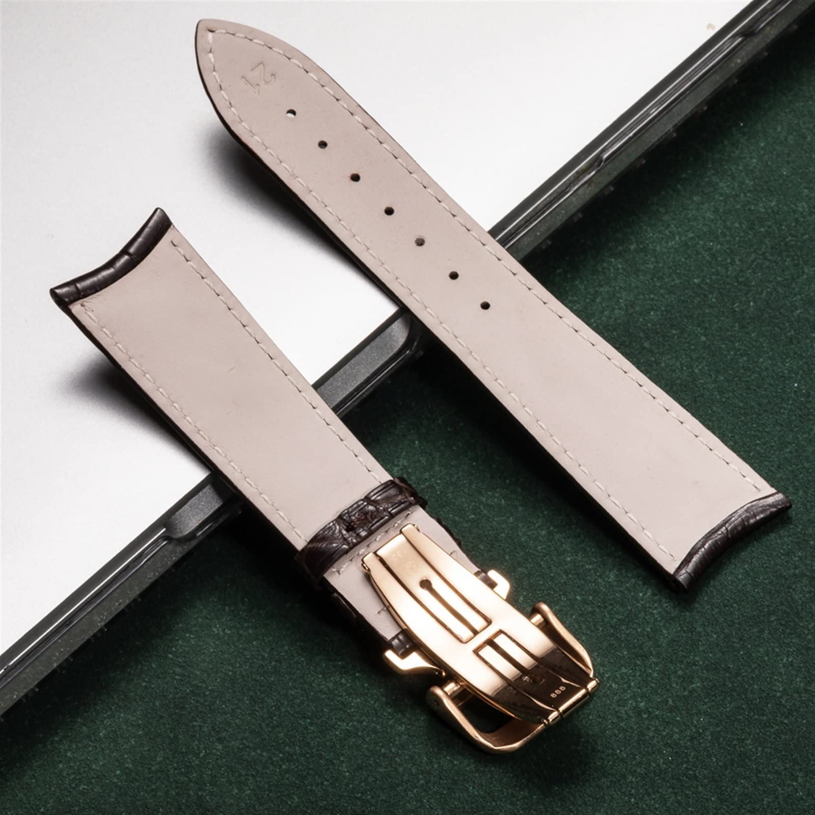 JDIME Per cinturino in pelle Jaeger Fibbia a farfalla in acciaio inossidabile applicabile 20 mm, 22 mm