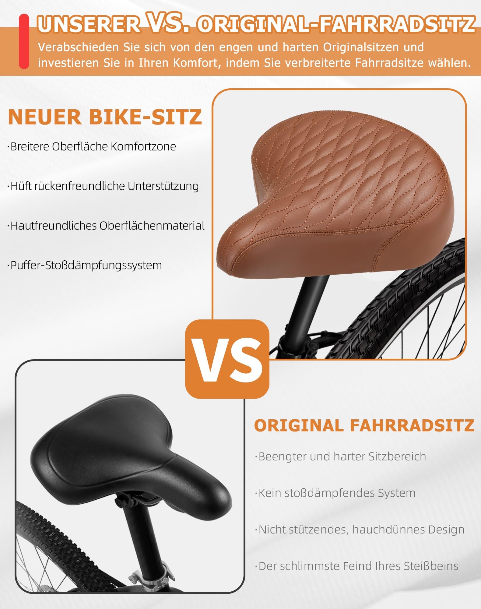 CDYWD Extra Breit Klassischer Fahrradsattel Herren & Damen, Bequem, Weich, Ergonomisch, Bequemer Vintage Fahrradsitz, Universal Ersatz Fahrradsättel für Mountainbike, Cityrad, Ebike, Heimtrainer