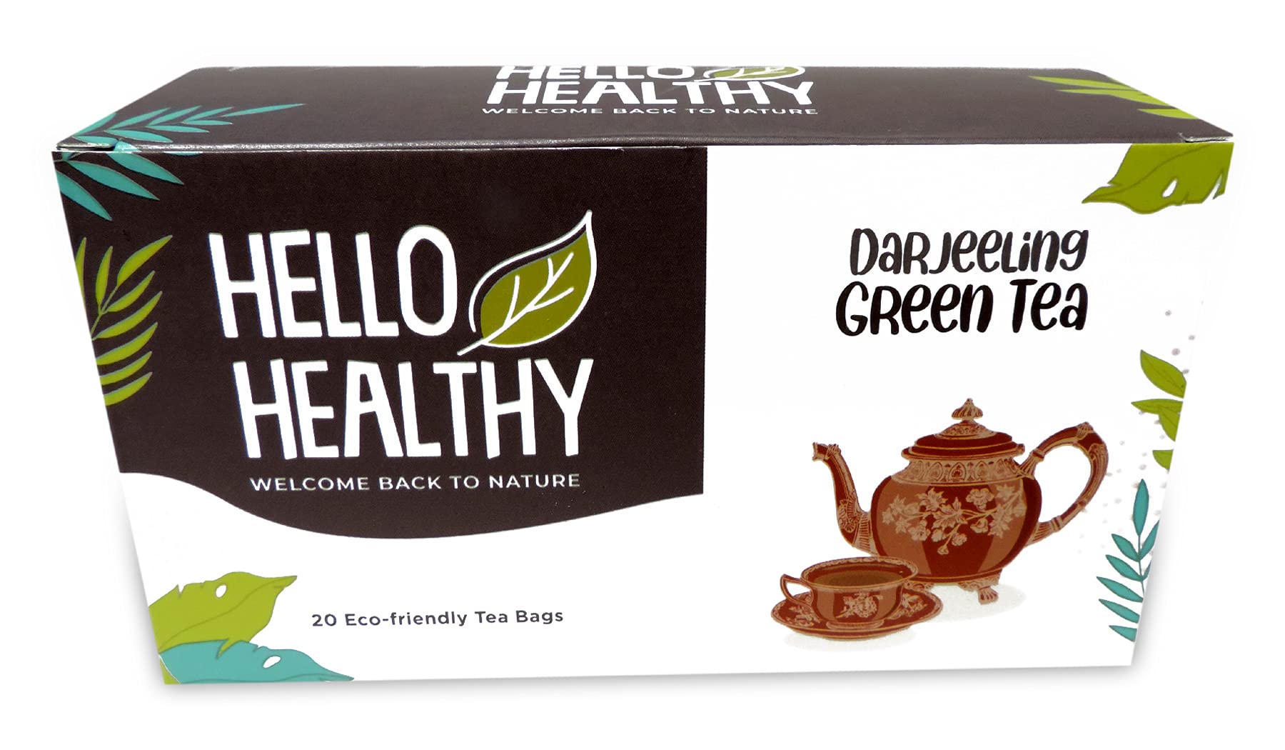 HELLO HEALTHY | Darjeeling Green Tea | 20 Eco friendly Muslin Bags | Beneficial for the Heart | Stimulate the creative mind