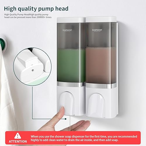 Miniatura 4 de Dispensador de jabón de ducha 2 en 1, 2 dispensadores de champú y acondicionador de 16.9 fl oz, dispensador de ducha montado en la pared,